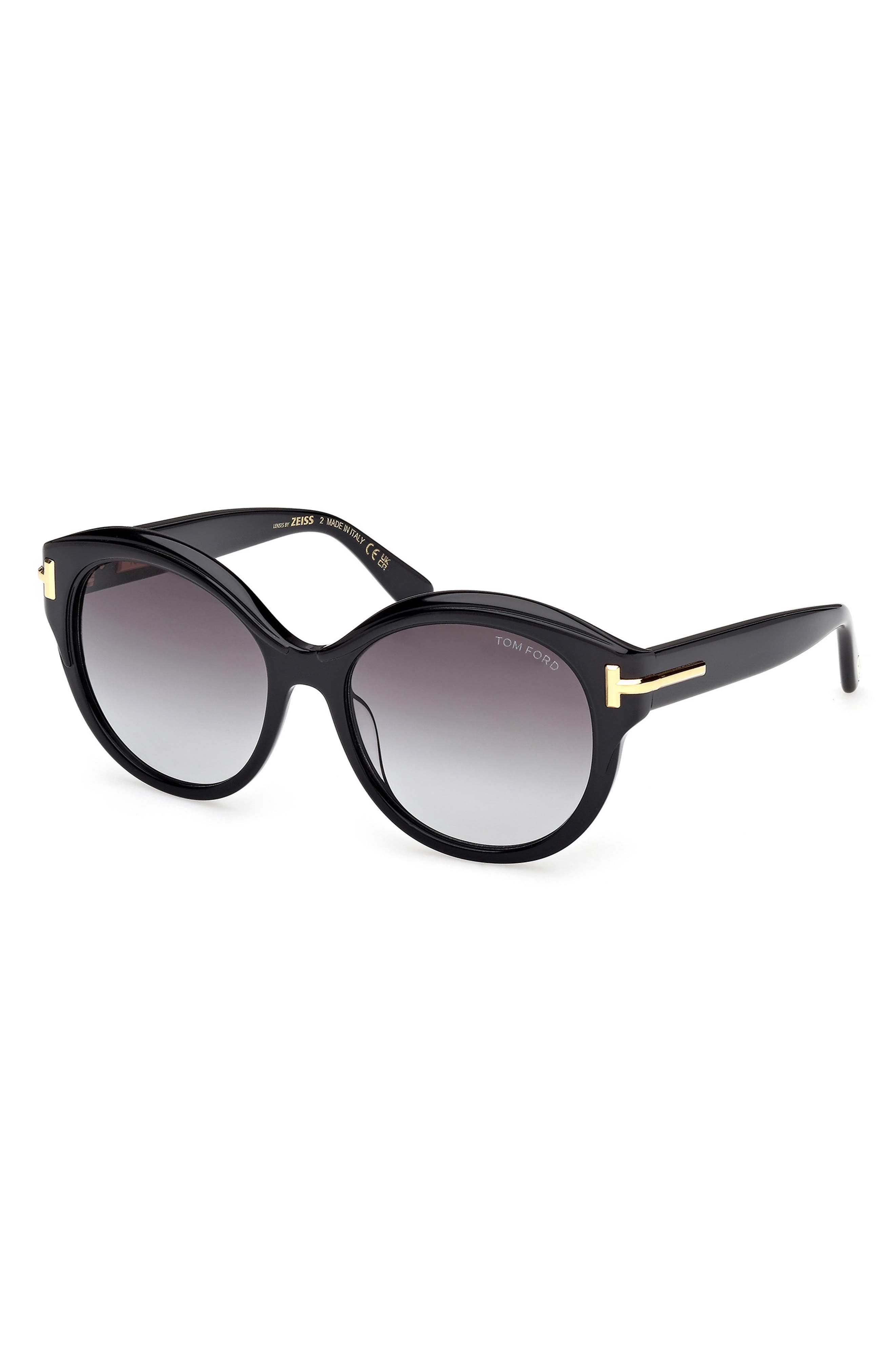 TOM FORD Icon 57mm Gradient Round Sunglasses in Shiny Black Beveled /Smoke at Nordstrom - 2