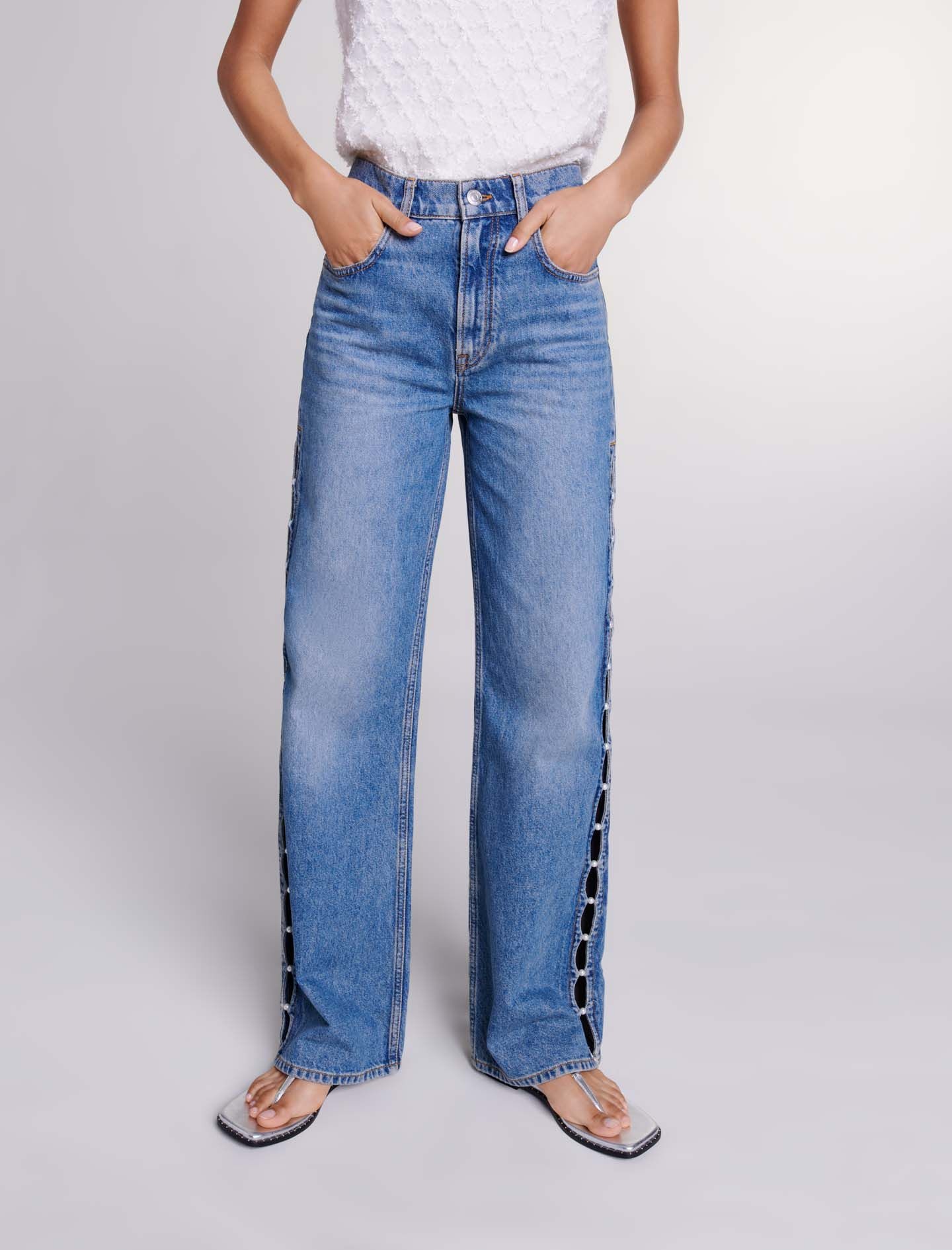 Beaded cutaway jeans - 8