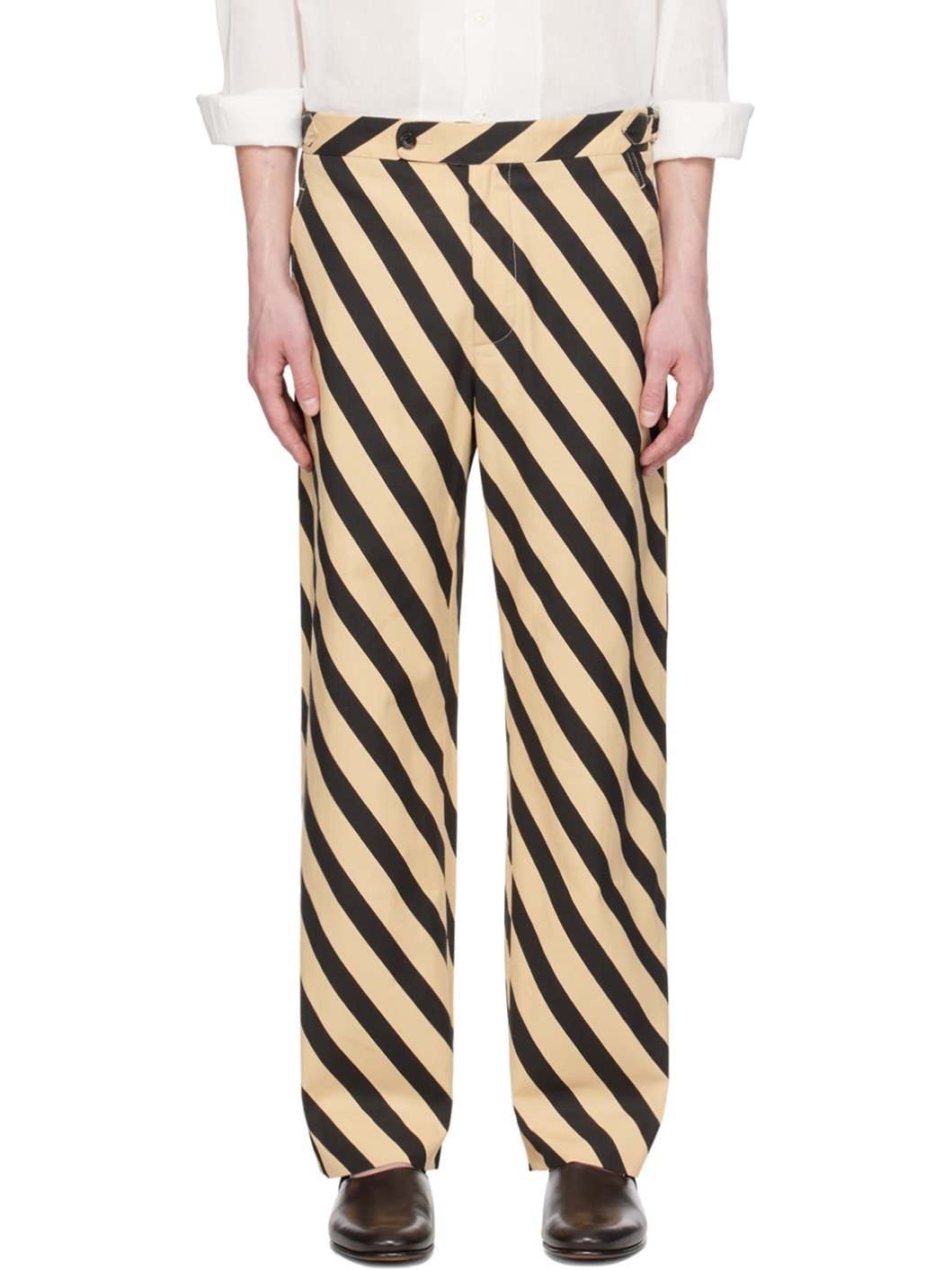 Black & Beige Domino Stripe Trousers - 1