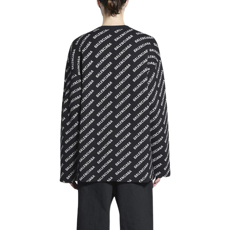 Balenciaga All Over Logo Crewneck Sweater 'Black White' 702952T32331070 - 4