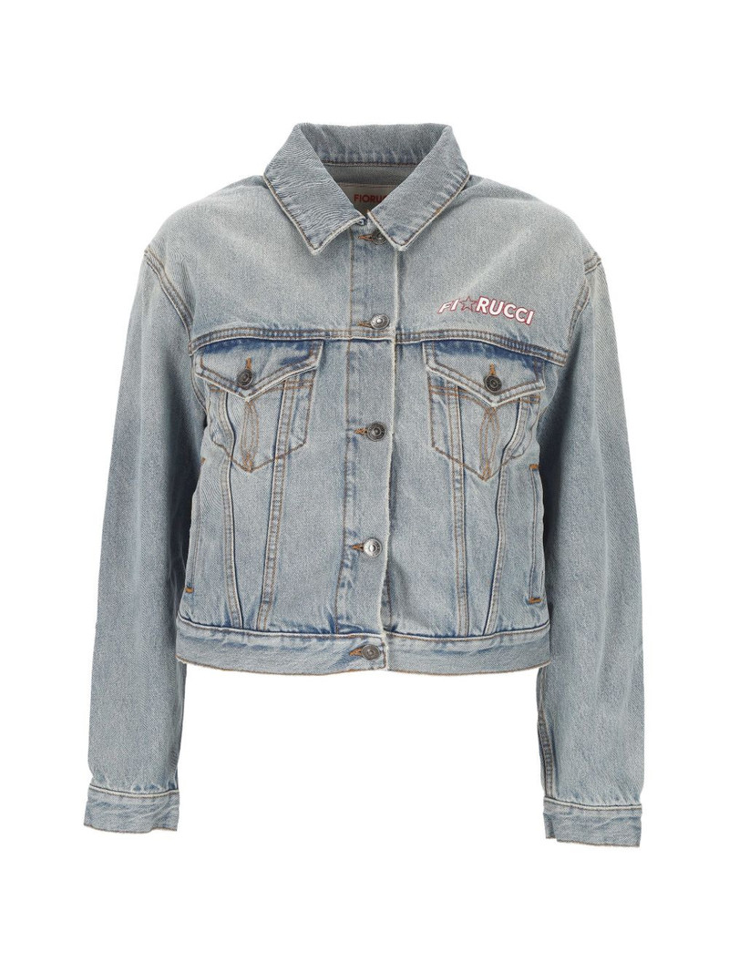 logo-embroidered denim jacket 1