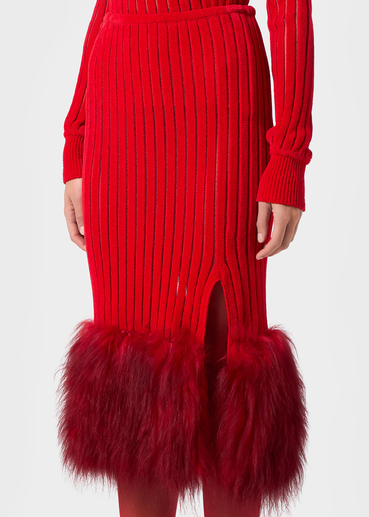KNIT MIDI SKIRT WITH FUR - 5