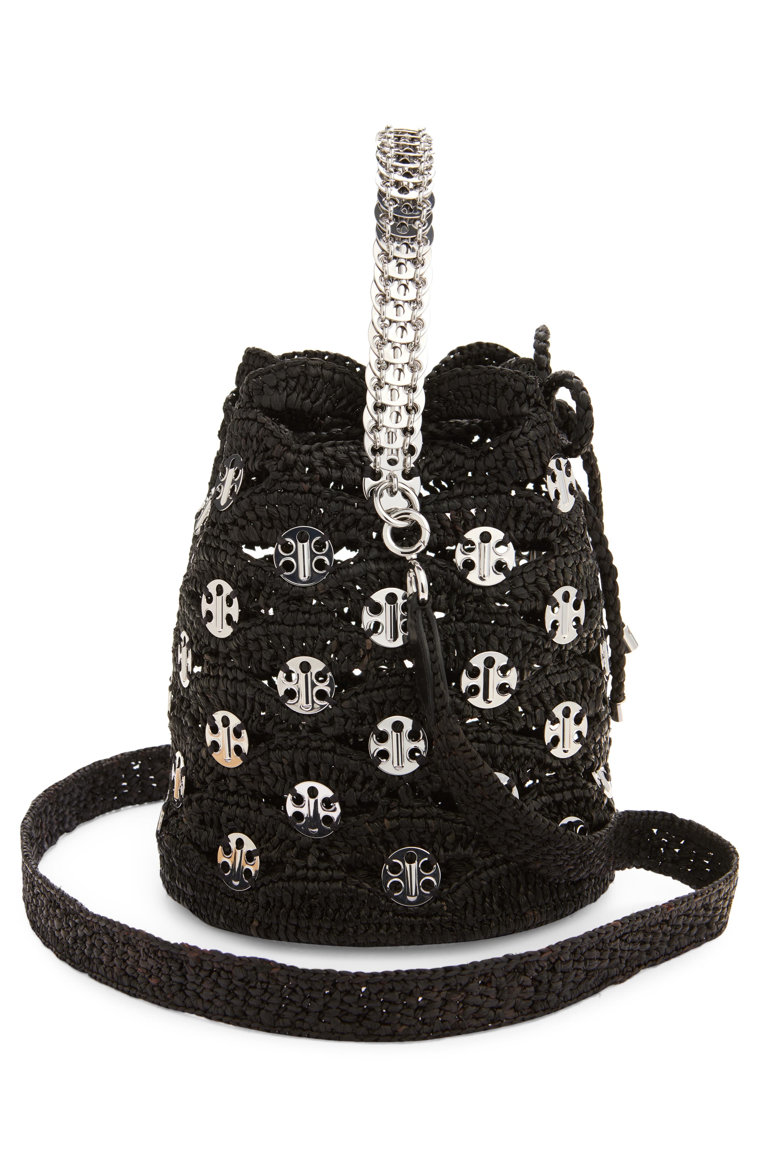 Rabanne Disc Raffia Bucket Bag in Black /Silver at Nordstrom - 6