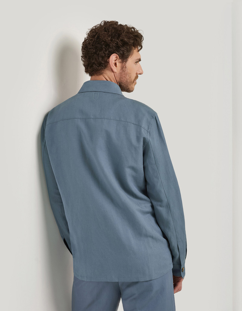 AIR FORCE BLUE LINEN AND SILK SHIRT JACKET - EXCLUSIVE 4
