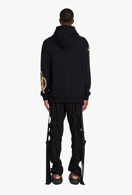 Black cotton sweatshirt with embroidered gold Balmain Paris logo - 3