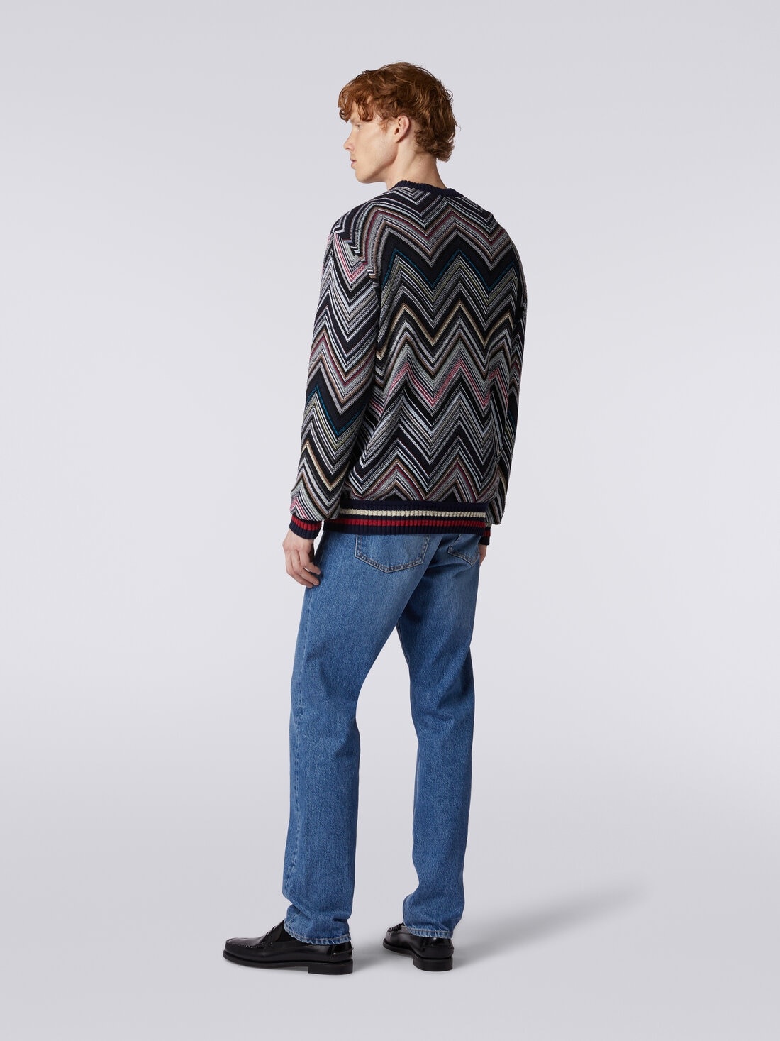 Crew-neck pullover in chevron cotton blend - 4