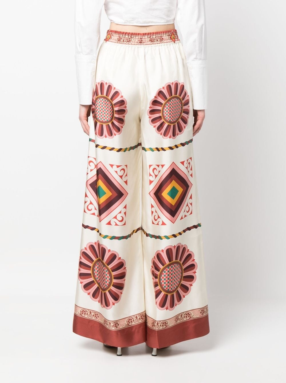 tile-print silk palazzo trousers - 4