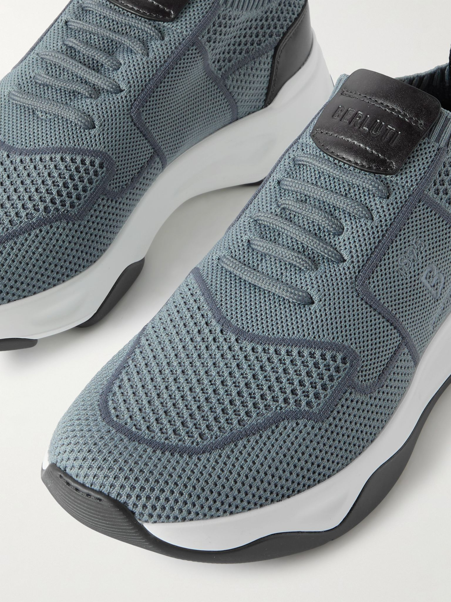 Shadow Leather-Trimmed Stretch-Knit Sneakers Gray - 6