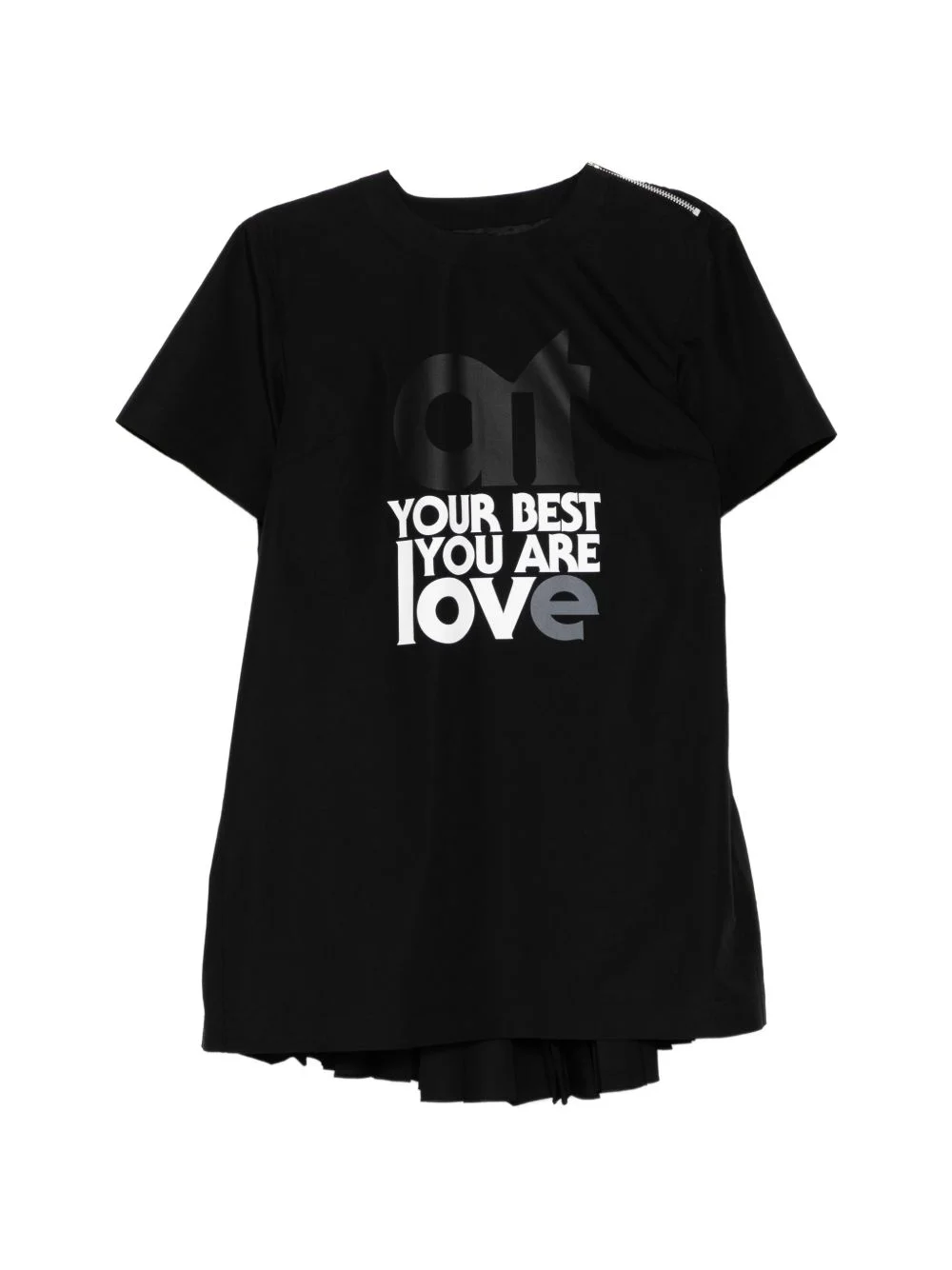 text-print pleated T-shirt - 1