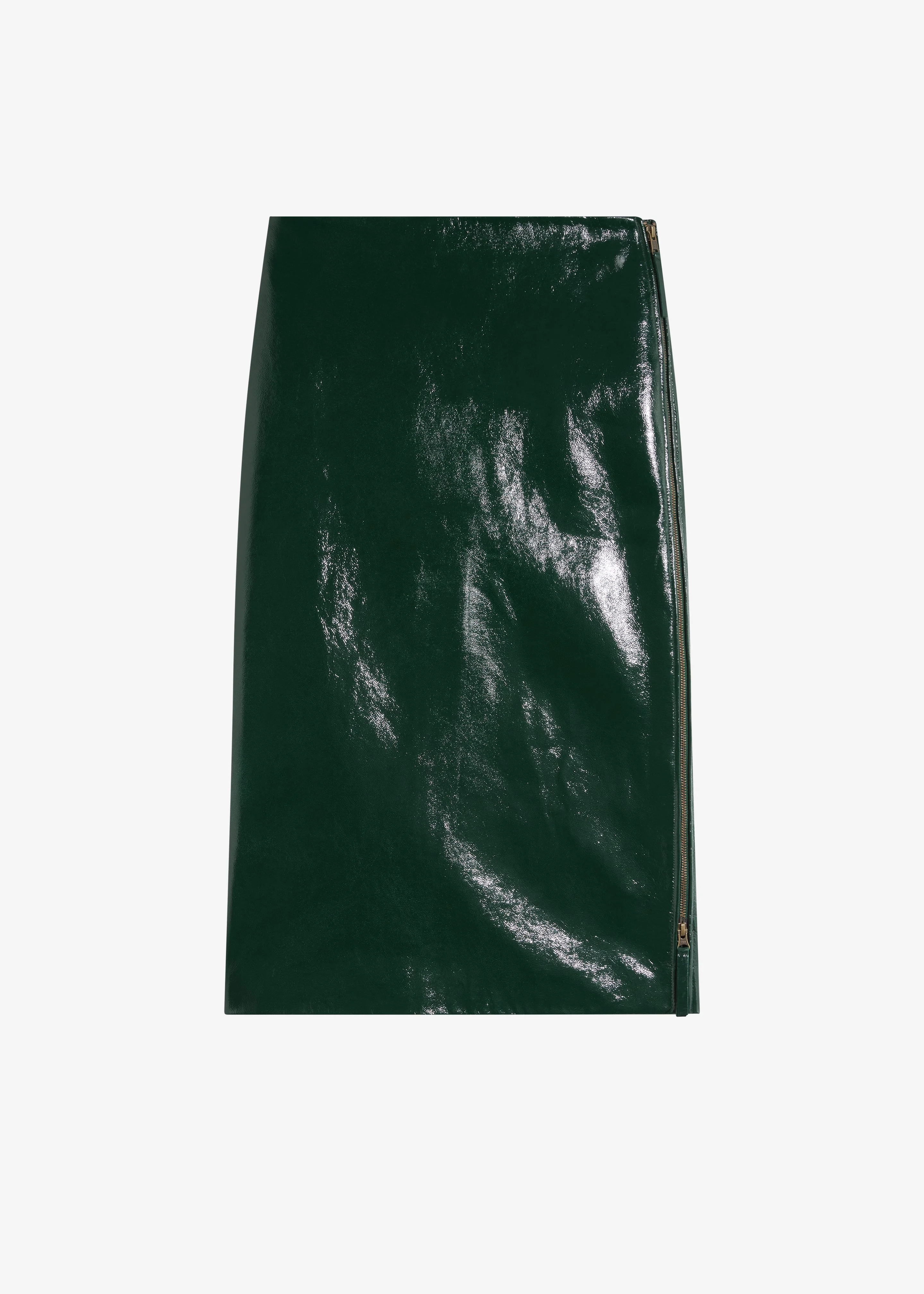 Samantha Crackled Faux Leather Zip Skirt - Green - 1