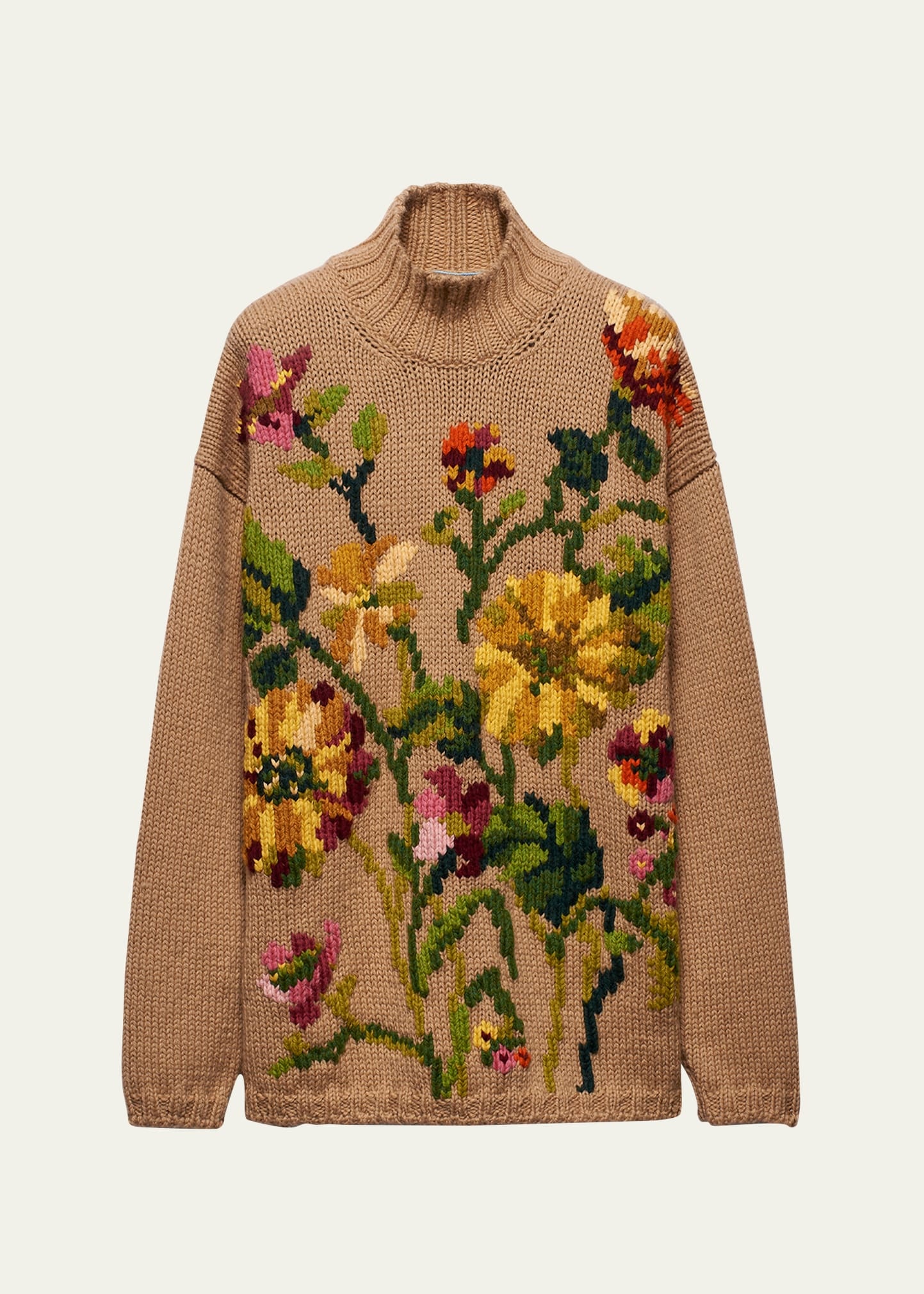 Floral Wool Intarsia Long-Sleeve Sweater - 1