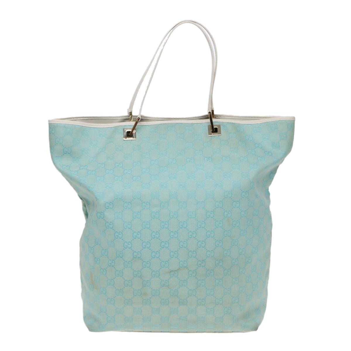 GUCCI GG Canvas Tote Bag Light Blue White Gold 002 002 - 2