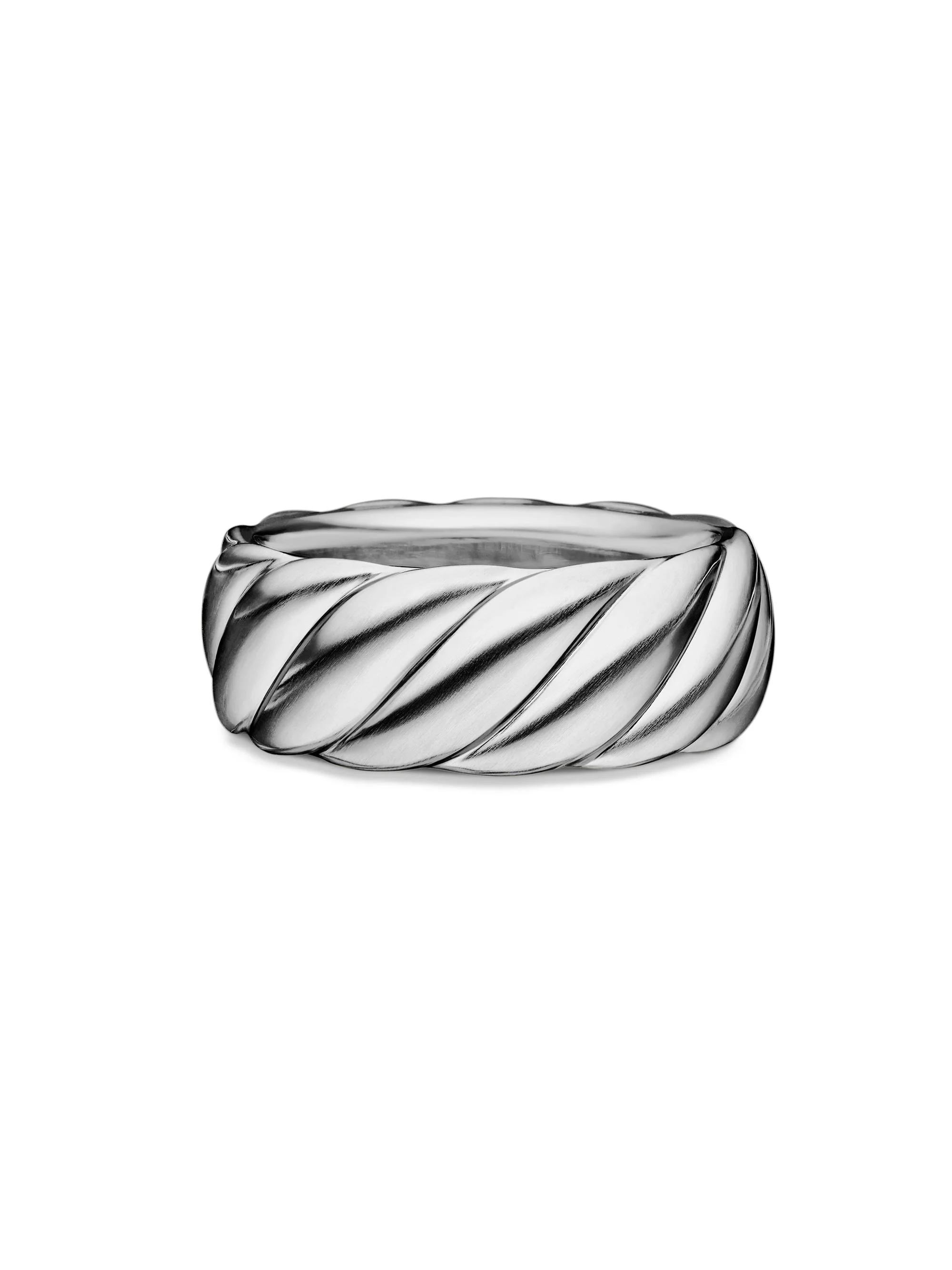 Men's Sculpted Cable Contour Band Ring in Sterling Silver, 9MM - Silver - 1