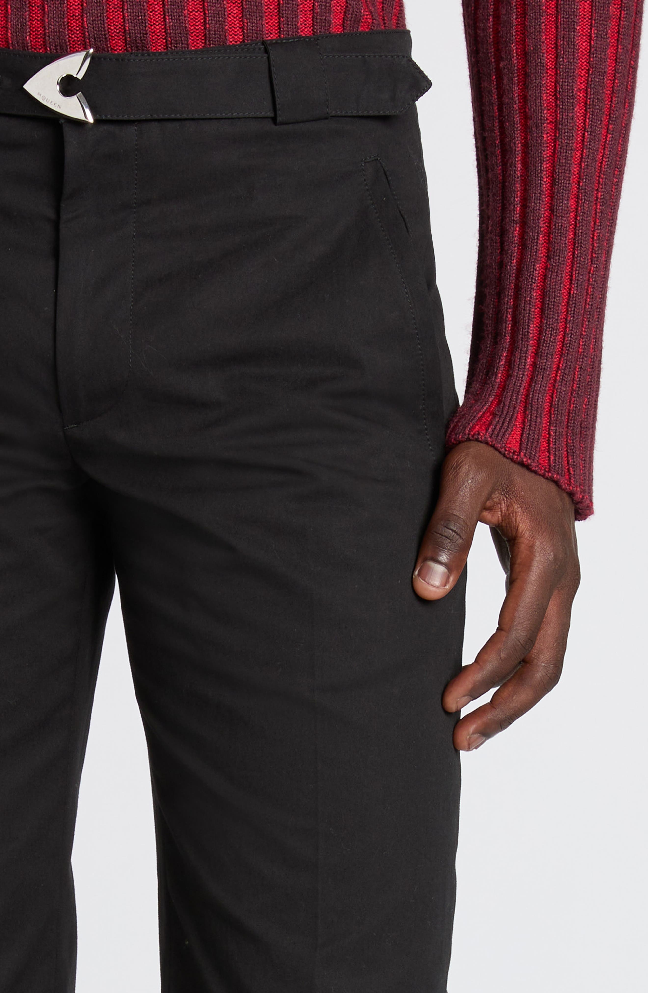 Alexander McQueen Belt Detail Cotton Blend Pants in Black at Nordstrom - 5
