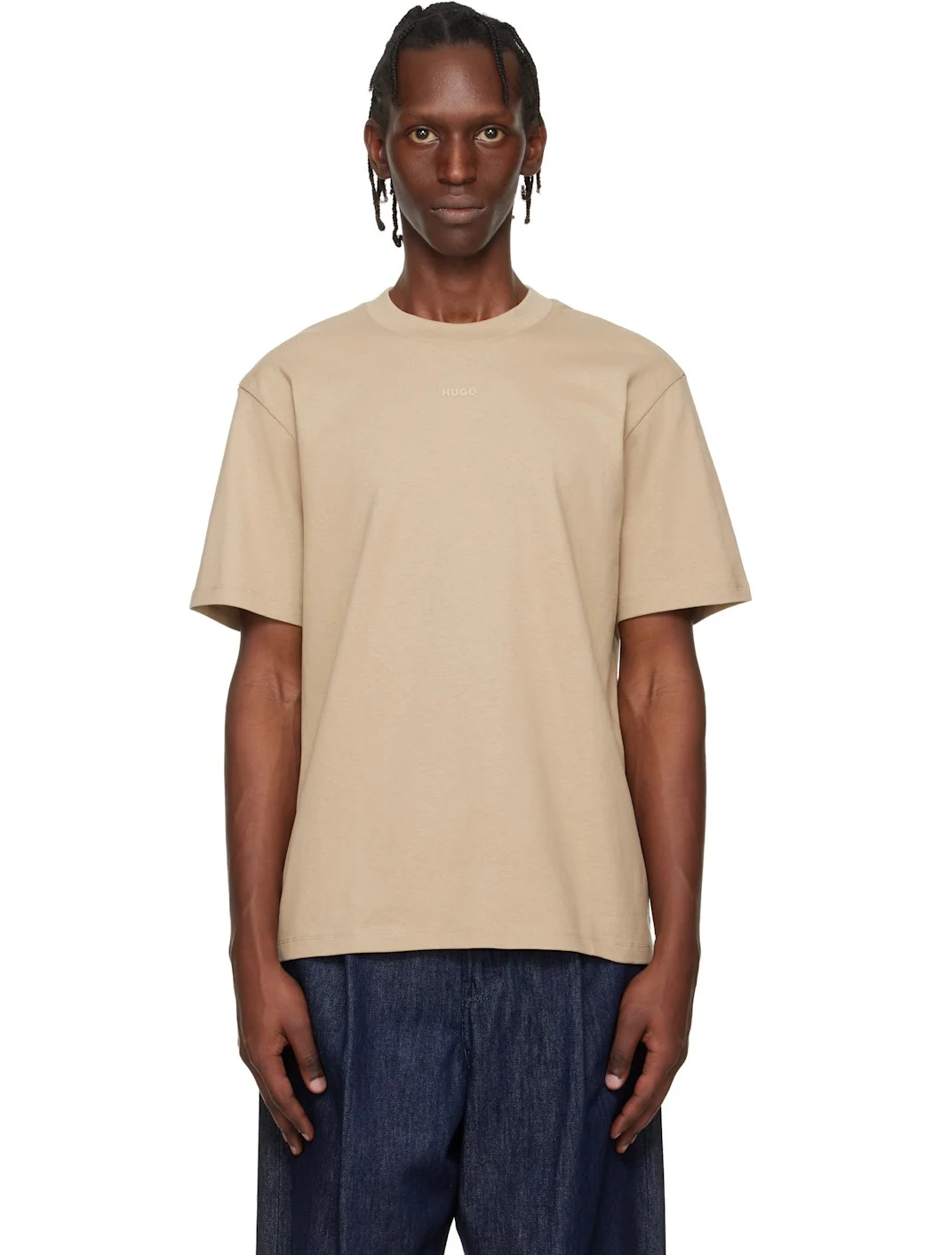 Beige Relaxed-Fit Logo-Print T-shirt - 1