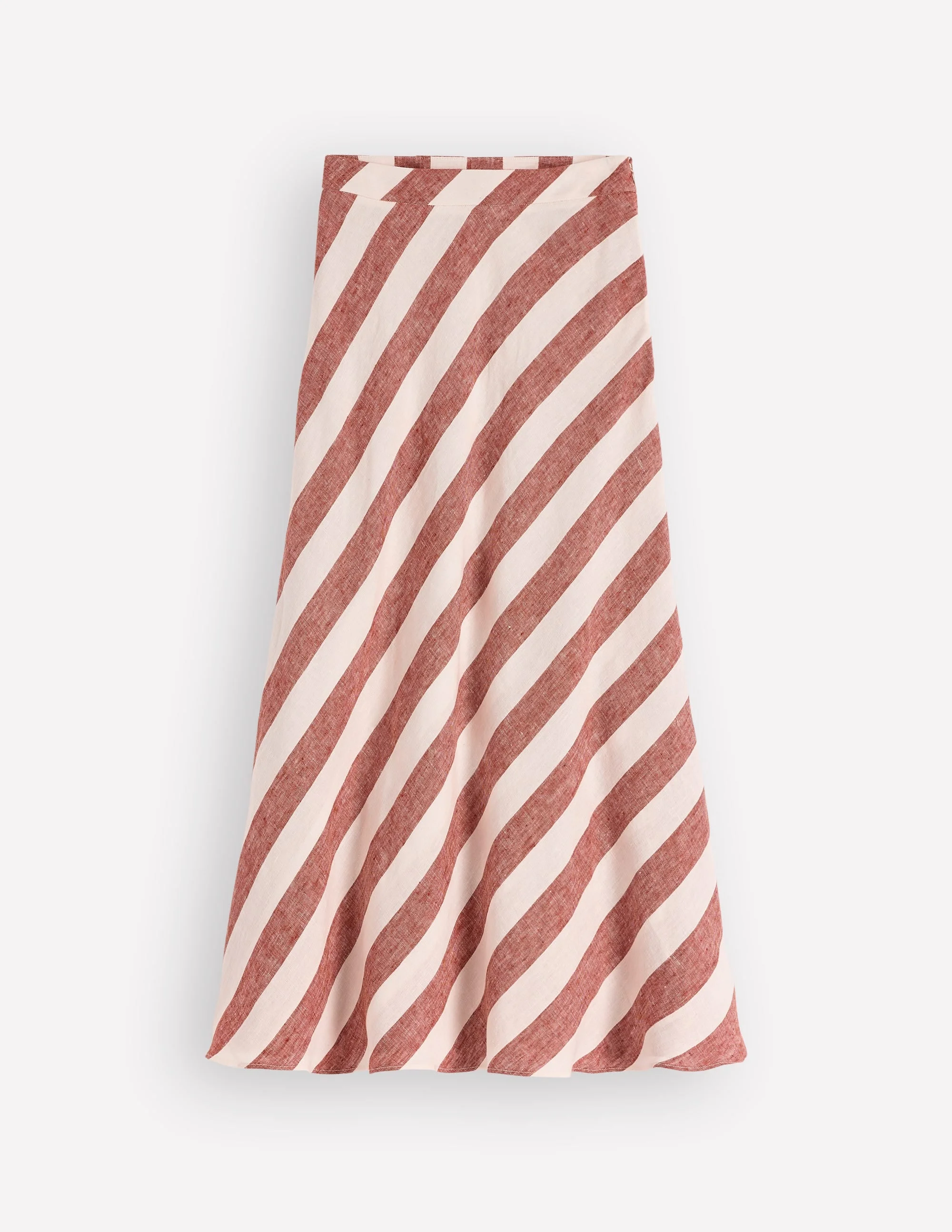 Bias Cut Linen Slip Skirt-Brown Diagonal Stripe - 1