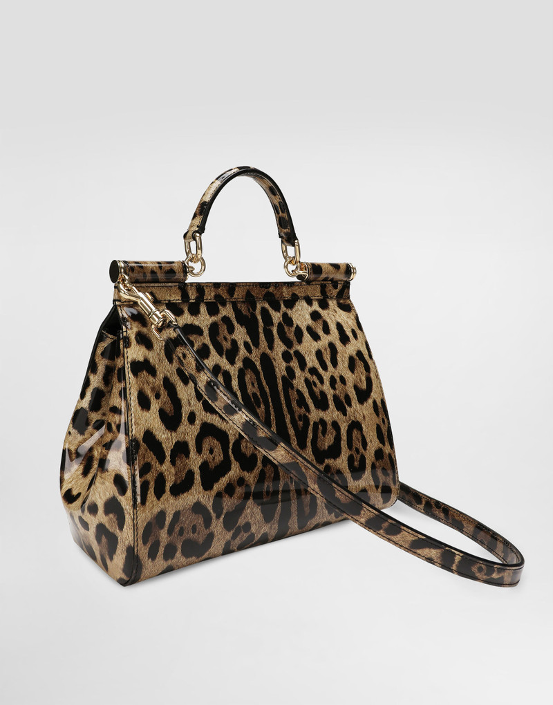 Medium Sicily bag in leopard-print polished calfskin 7