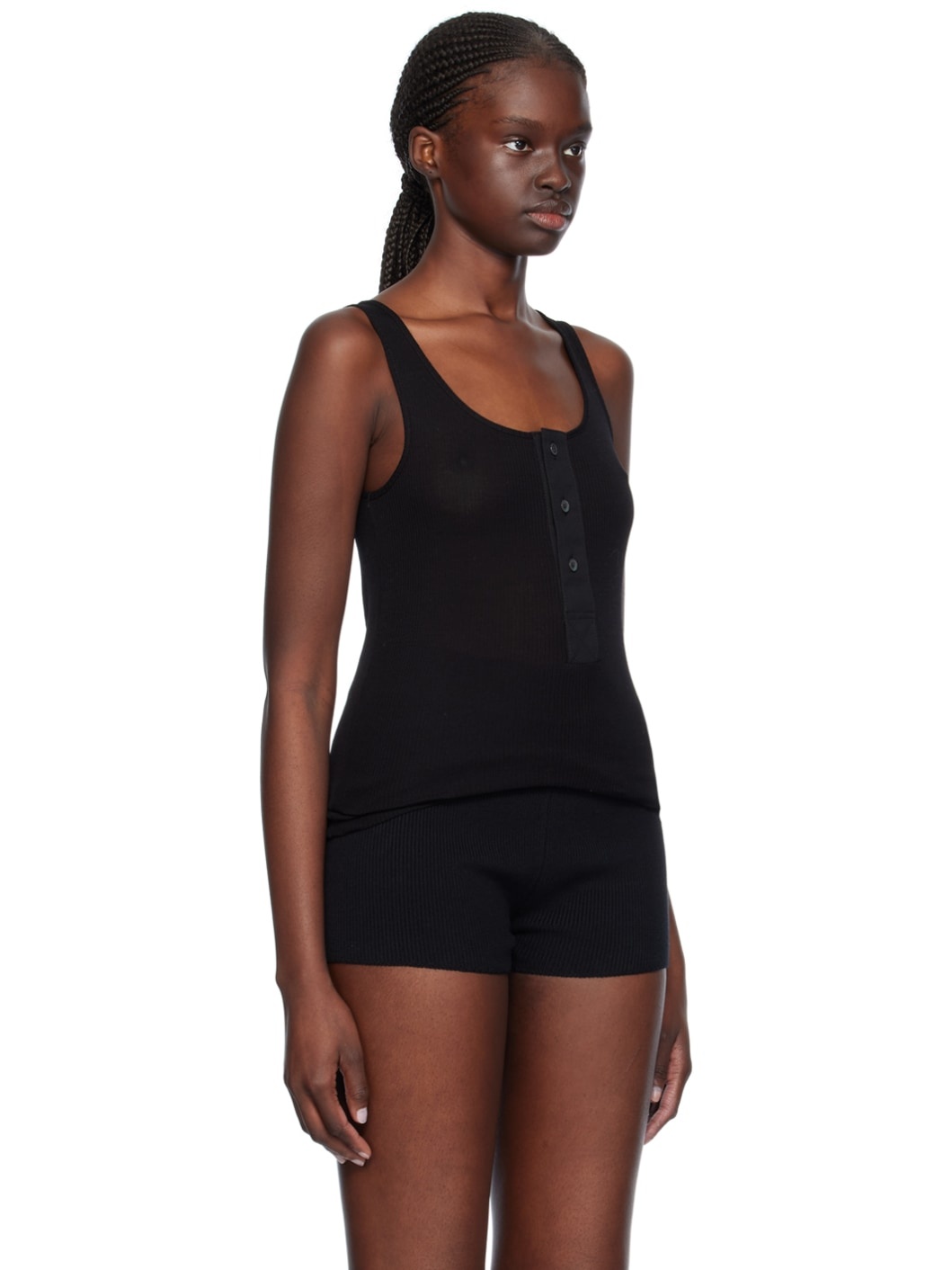 Black Button Tank Top - 2