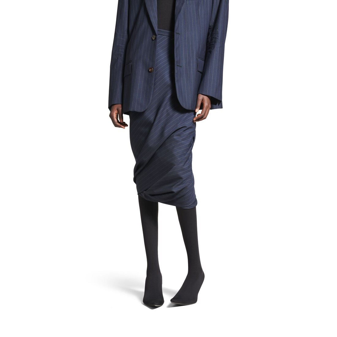 Women's Twisted Tailored Skirt in Dark Navy - 5