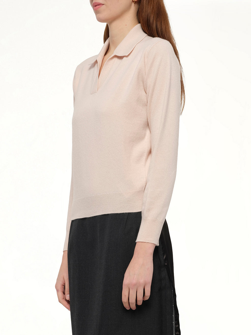 Lambswool Knit Polo in Pale Pink - 3