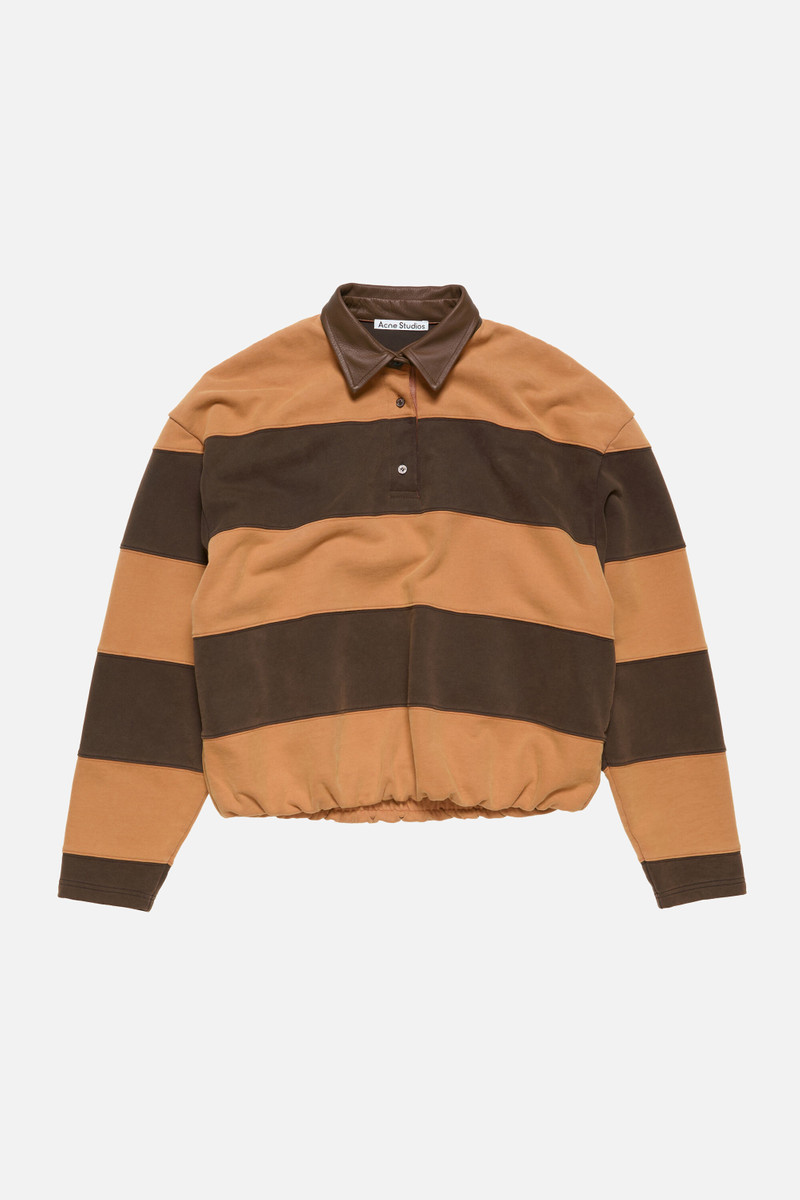 Striped polo sweater - Dark brown/cognac brown 1