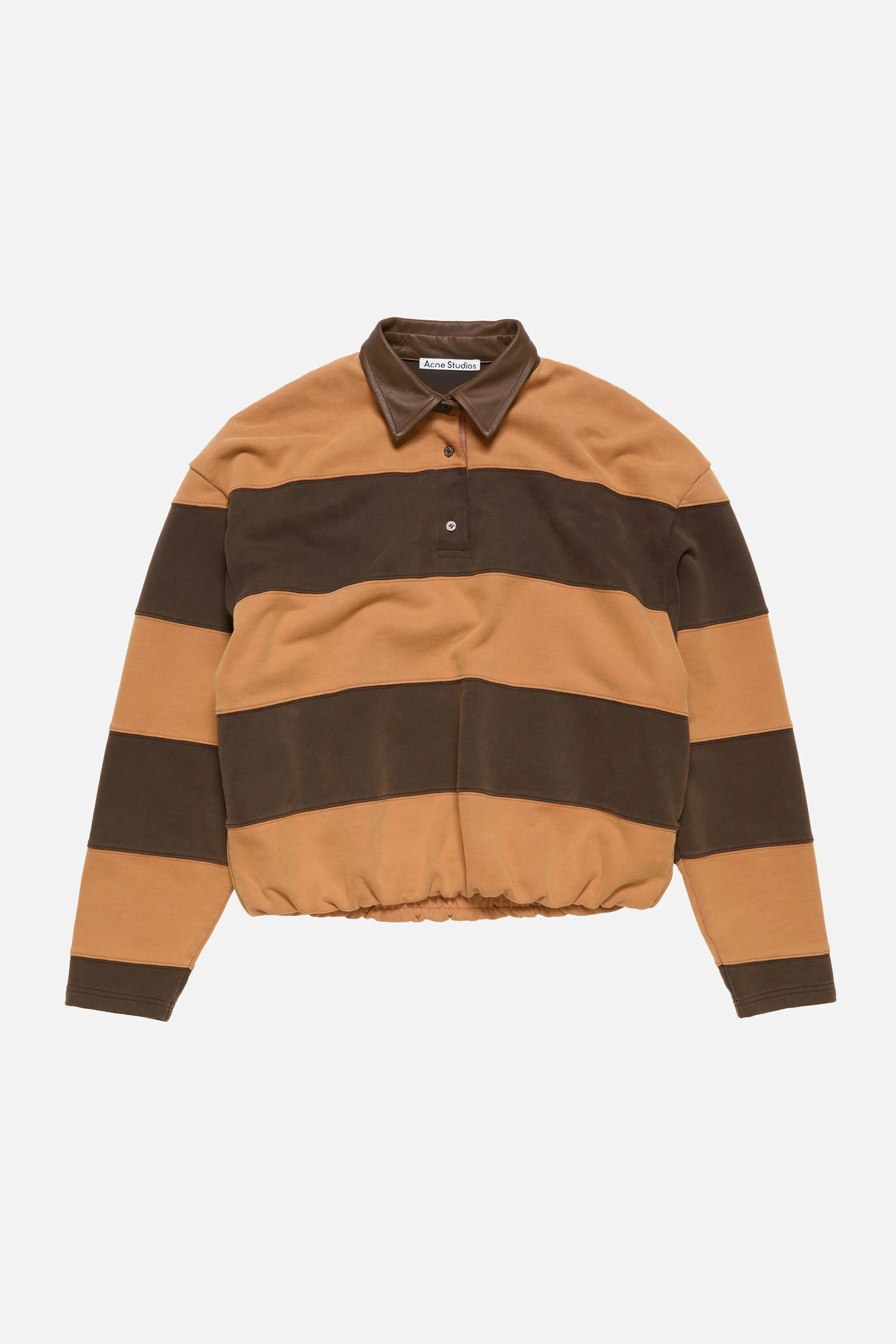 Striped polo sweater - Dark brown/cognac brown - 1