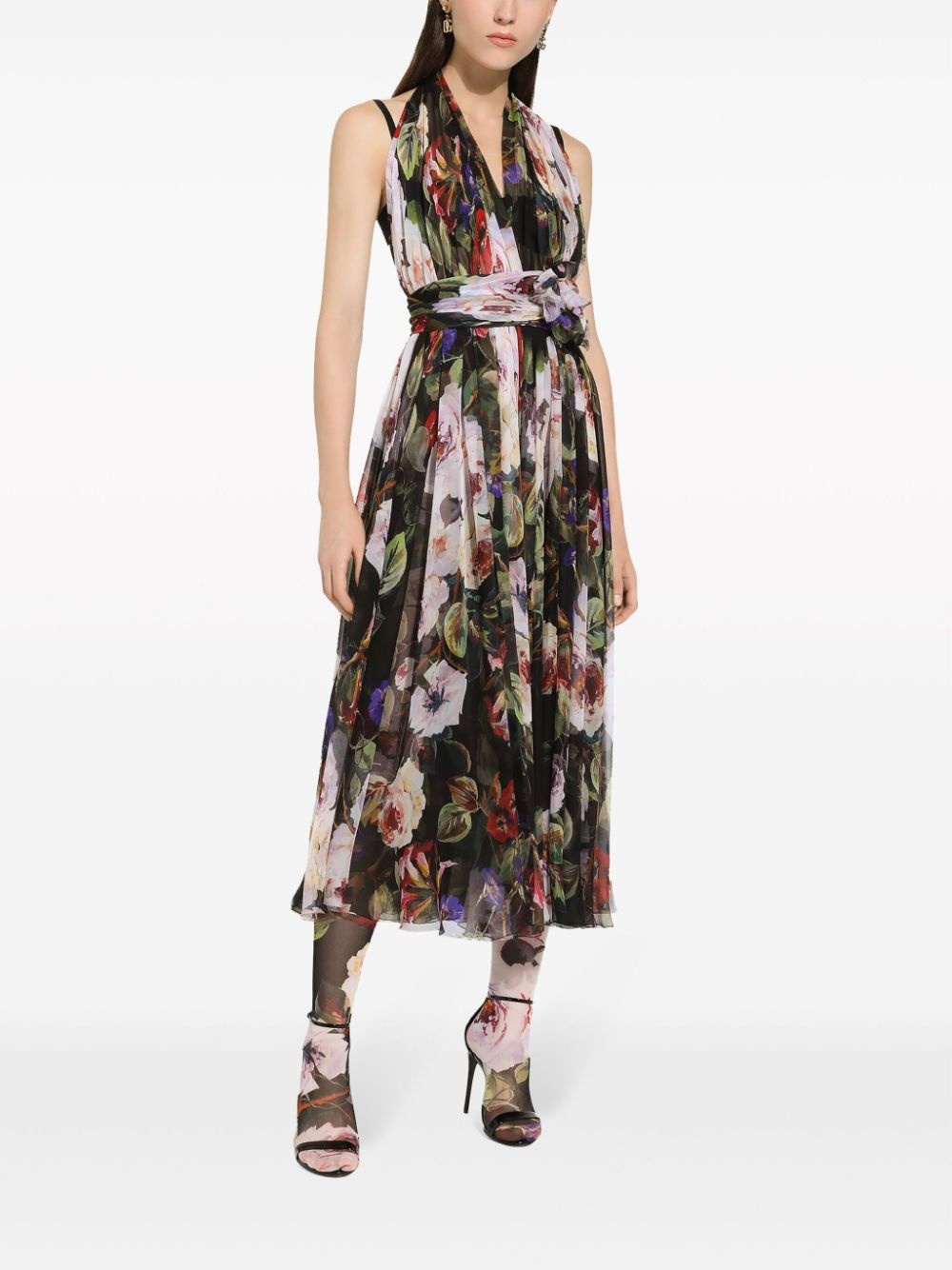 floral-print silk midi dress - 3