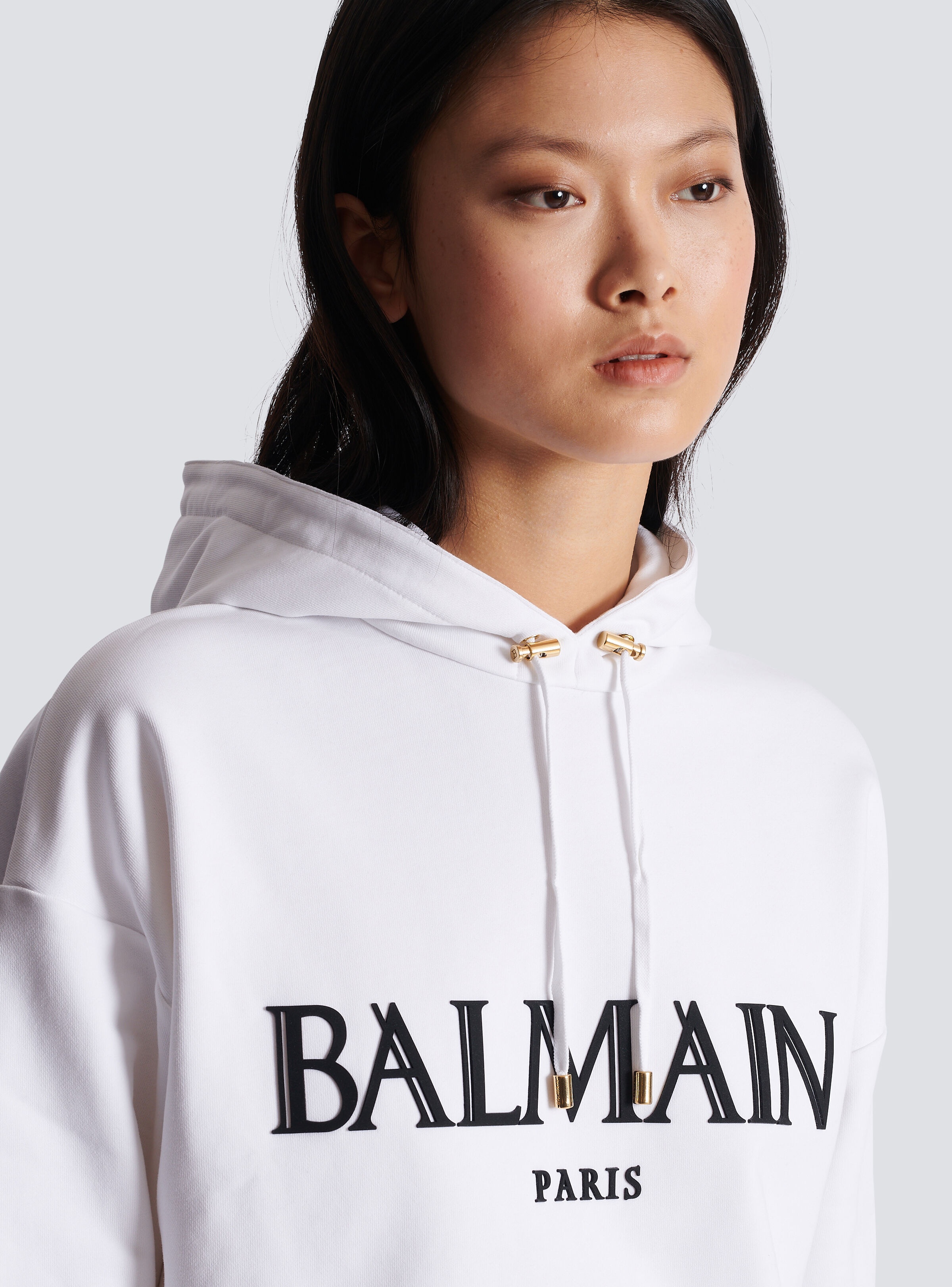 Cropped hoodie with rubber Roman Balmain logo - 7
