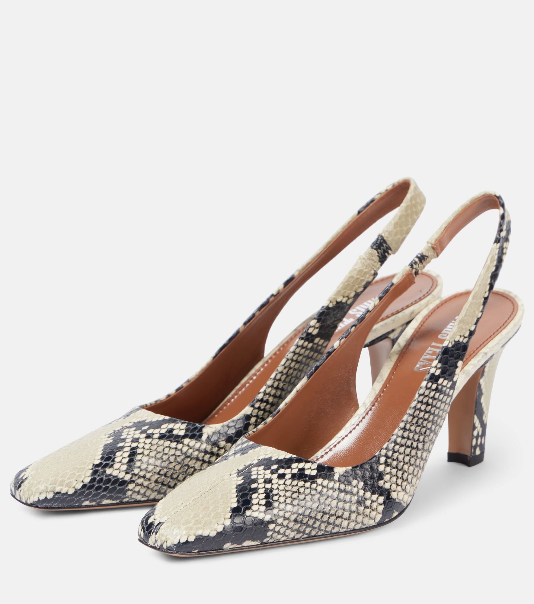 Belle 75 snake-effect leather slingback pumps - 4