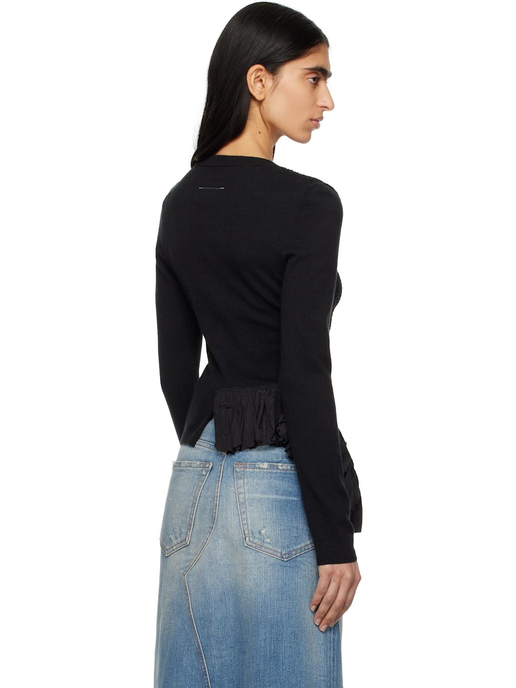 Black Detachable Knit Woven Mix Cardigan - 3