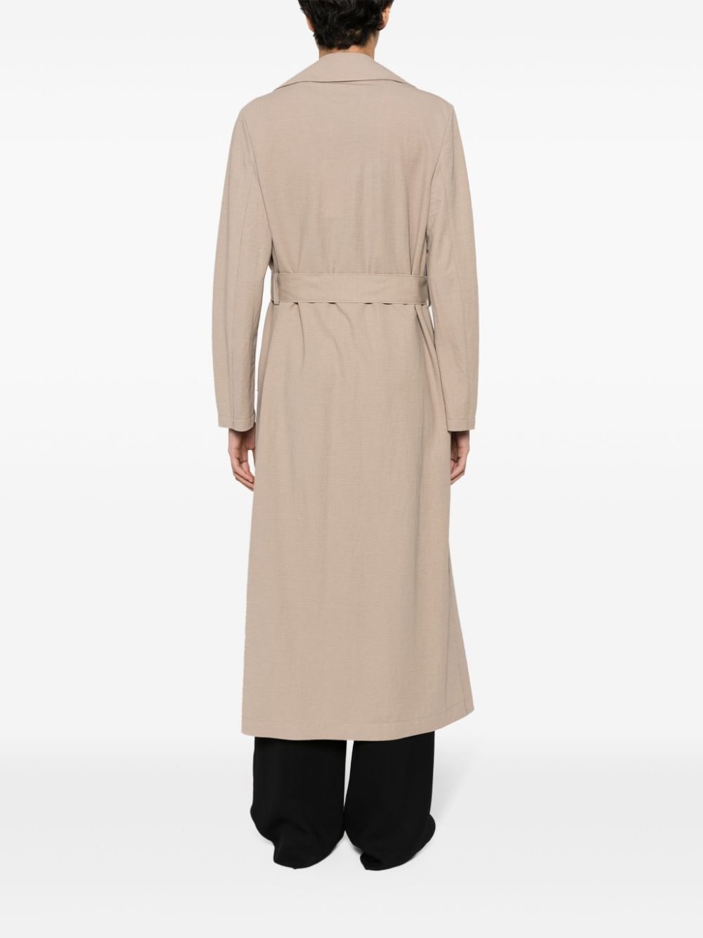 notched-lapel belted trench coat - 4