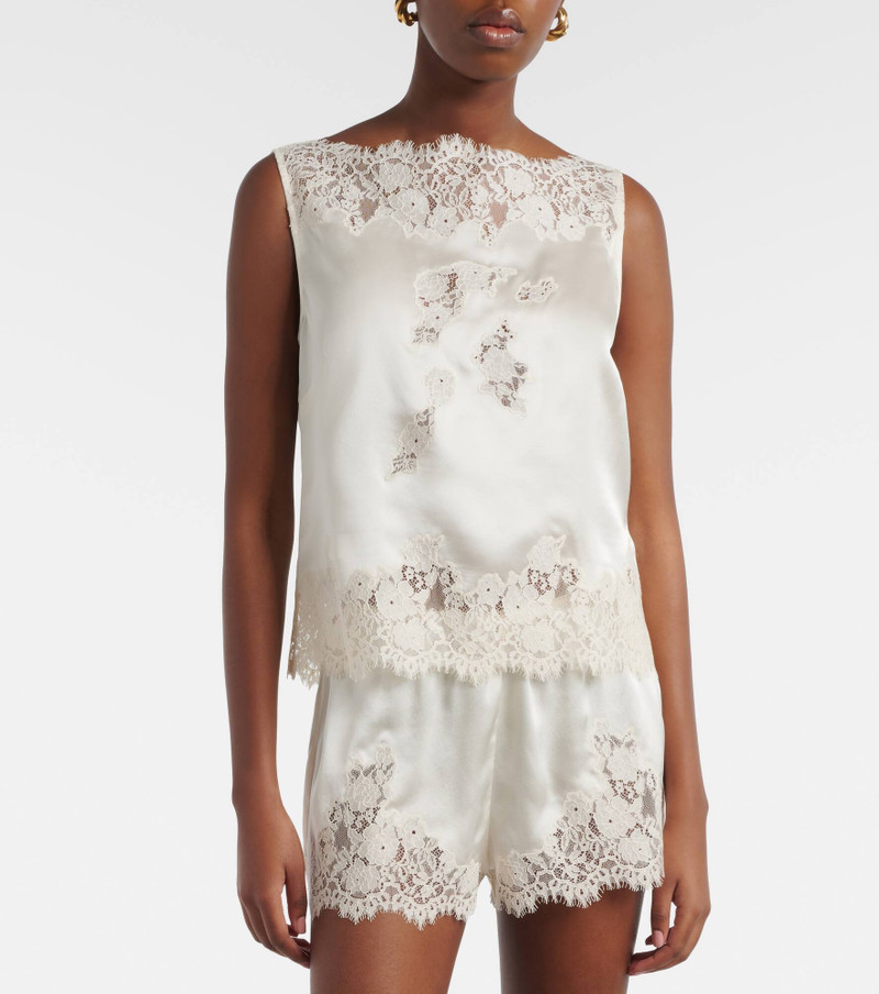 DÔEN Viviane cutout lace-trimmed silk top outlook