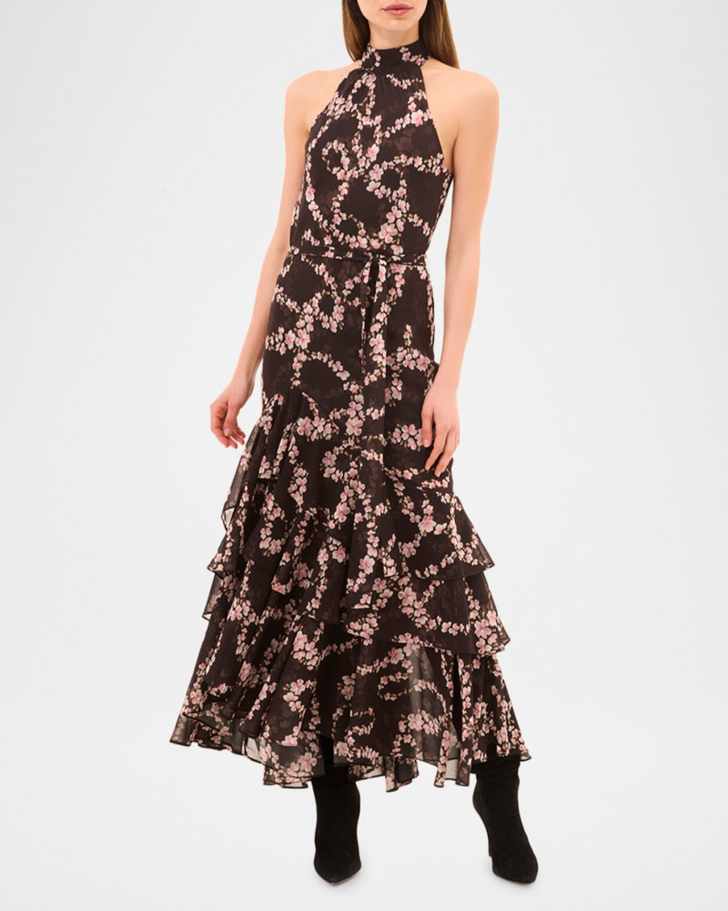 MISA Eliana Chained Blossom Chiffon Tiered Maxi Dress outlook