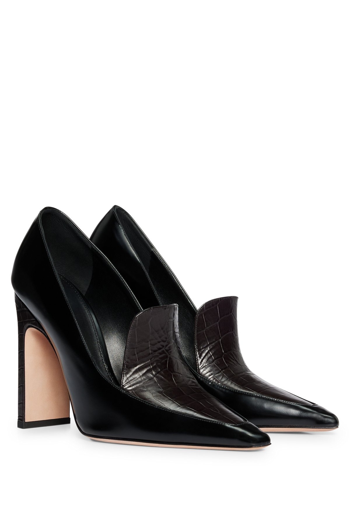 LEATHER PUMPS WITH CROC-EFFECT TRIM - 2