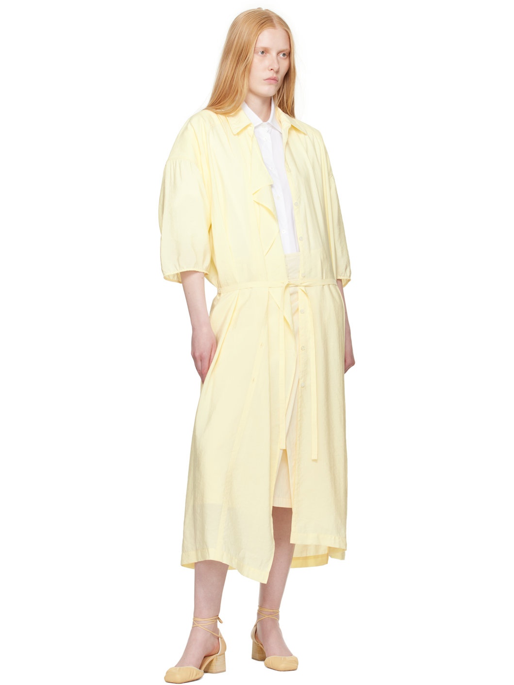 Yellow Asymmetrical Shirt Midi Dress - 4