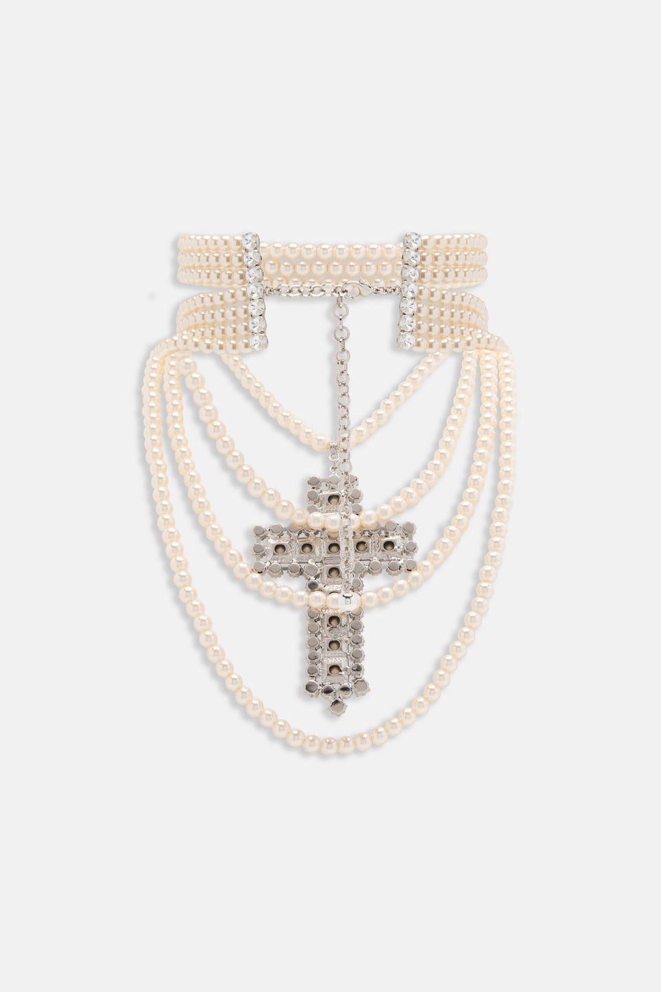 MULTI PEARL NECKLACE WITH CRYSTAL CROSS - 2