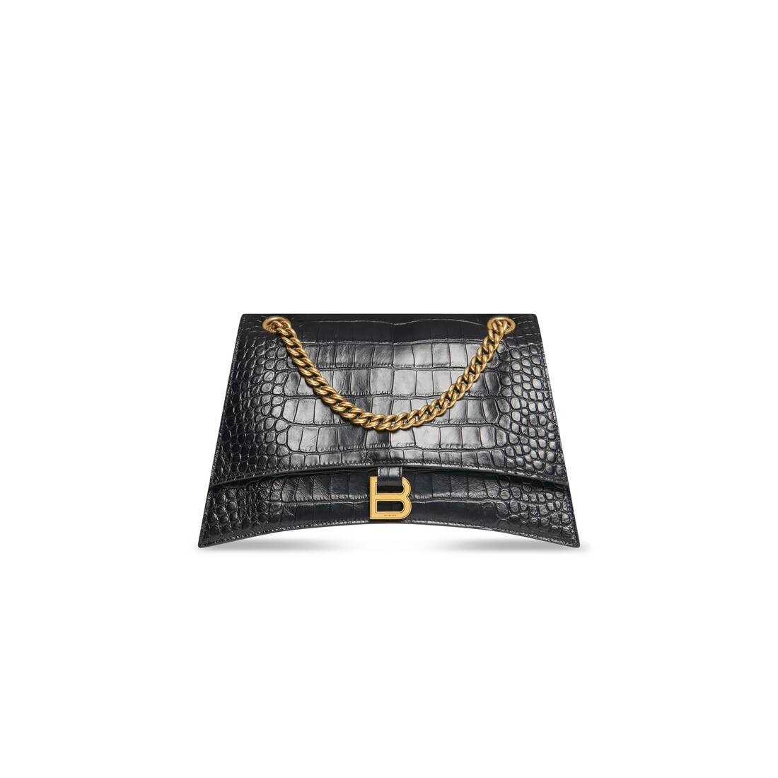 Women's Crush Medium Chain Bag Crocodile Embossed in Black - 6