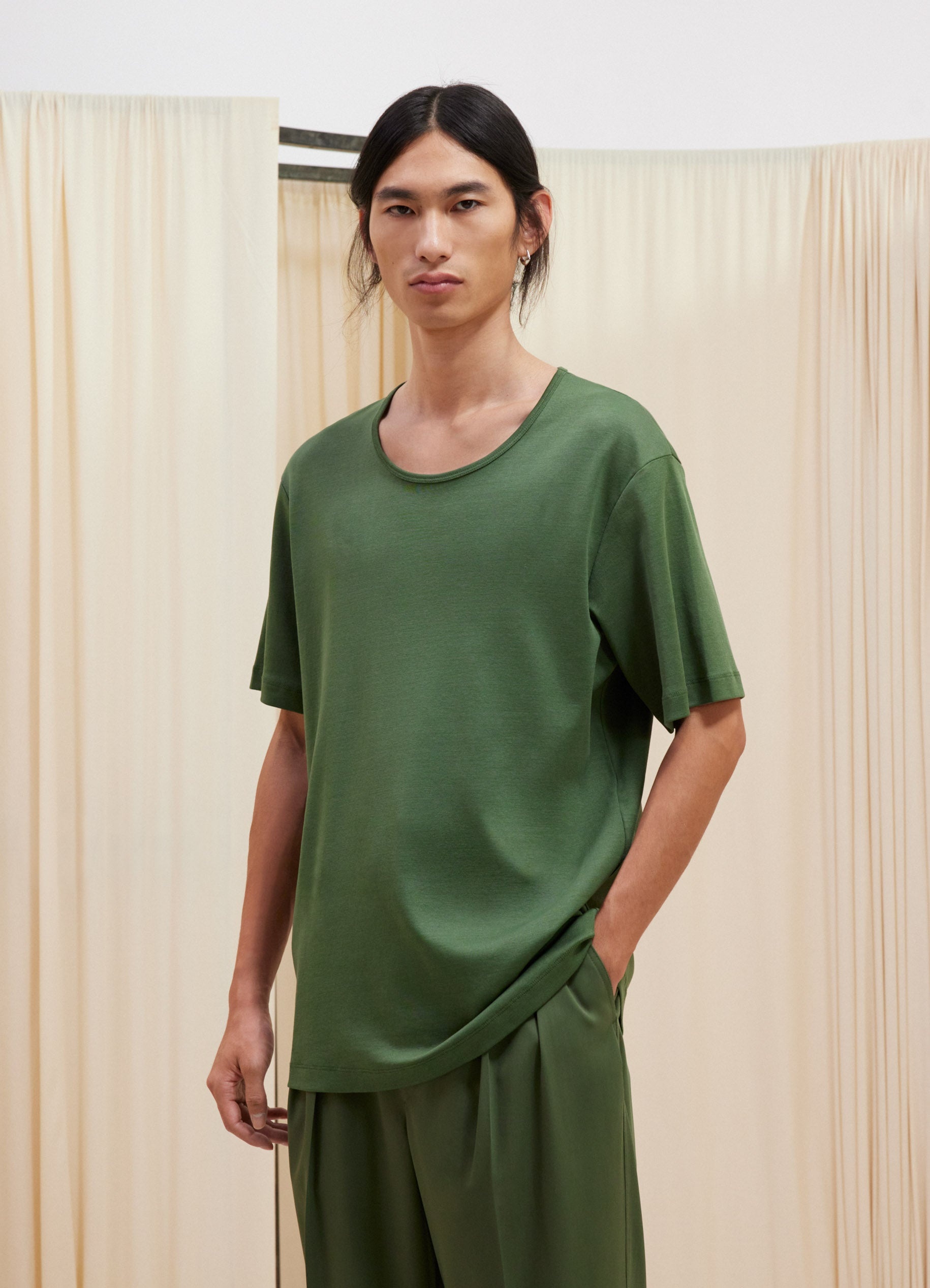 RIB U NECK T-SHIRT - 1