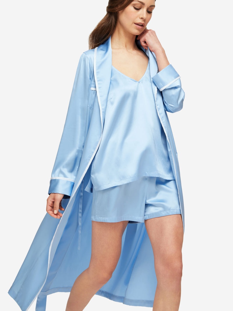 Women's Long Dressing Gown Bailey 2 Silk Satin Sky - 6