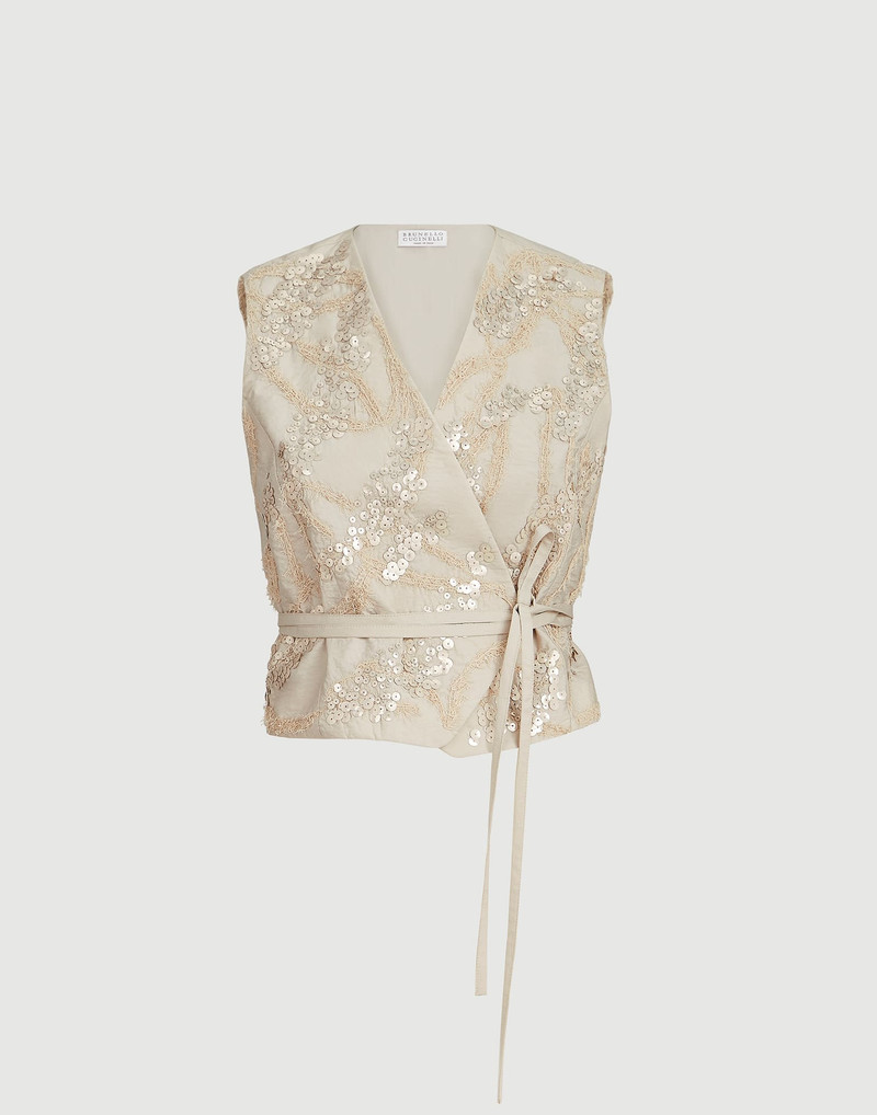Techno cotton poplin vest with dazzling seabed embroidery 1