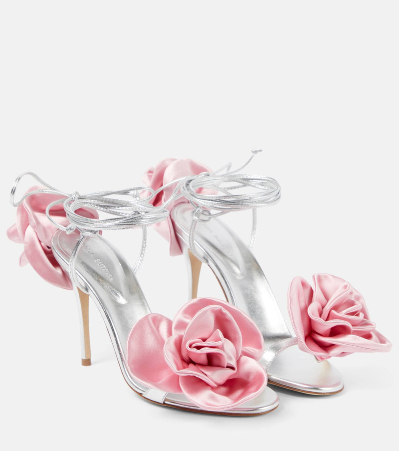 Floral-appliqué leather sandals - 1