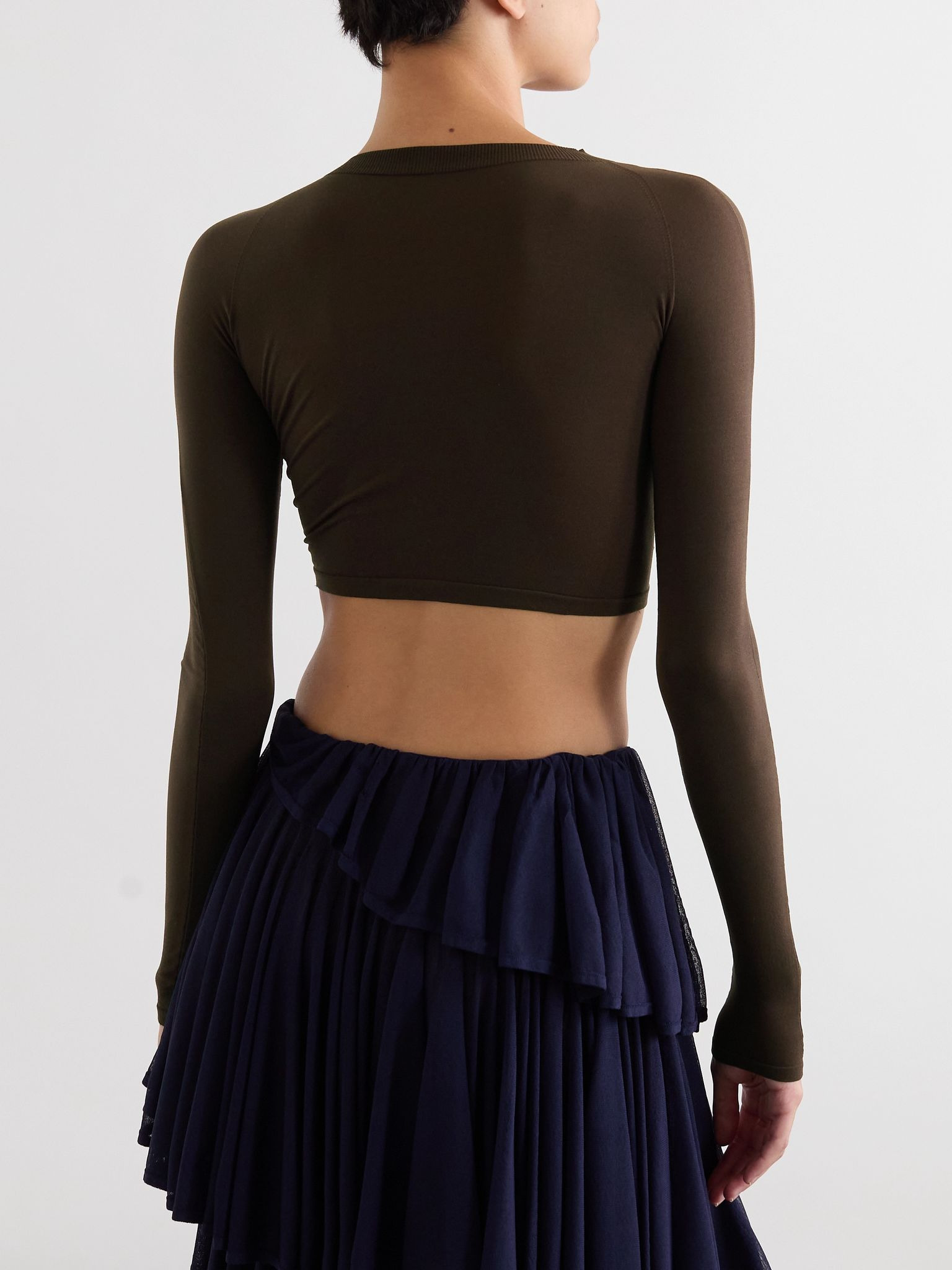 Paneled cropped jersey top Brown - 3