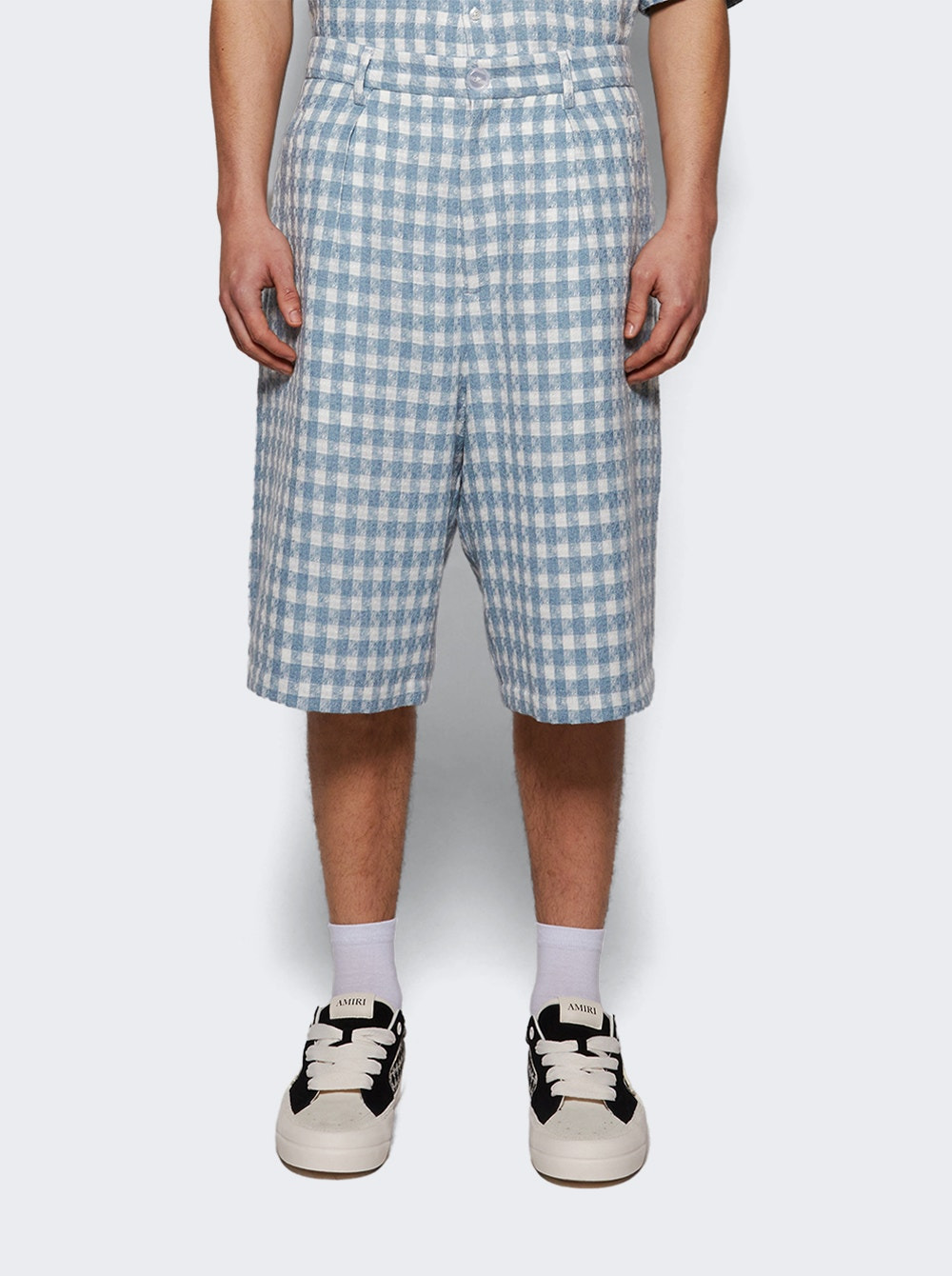 Plaid Pleated Shorts Steel Blue - 2