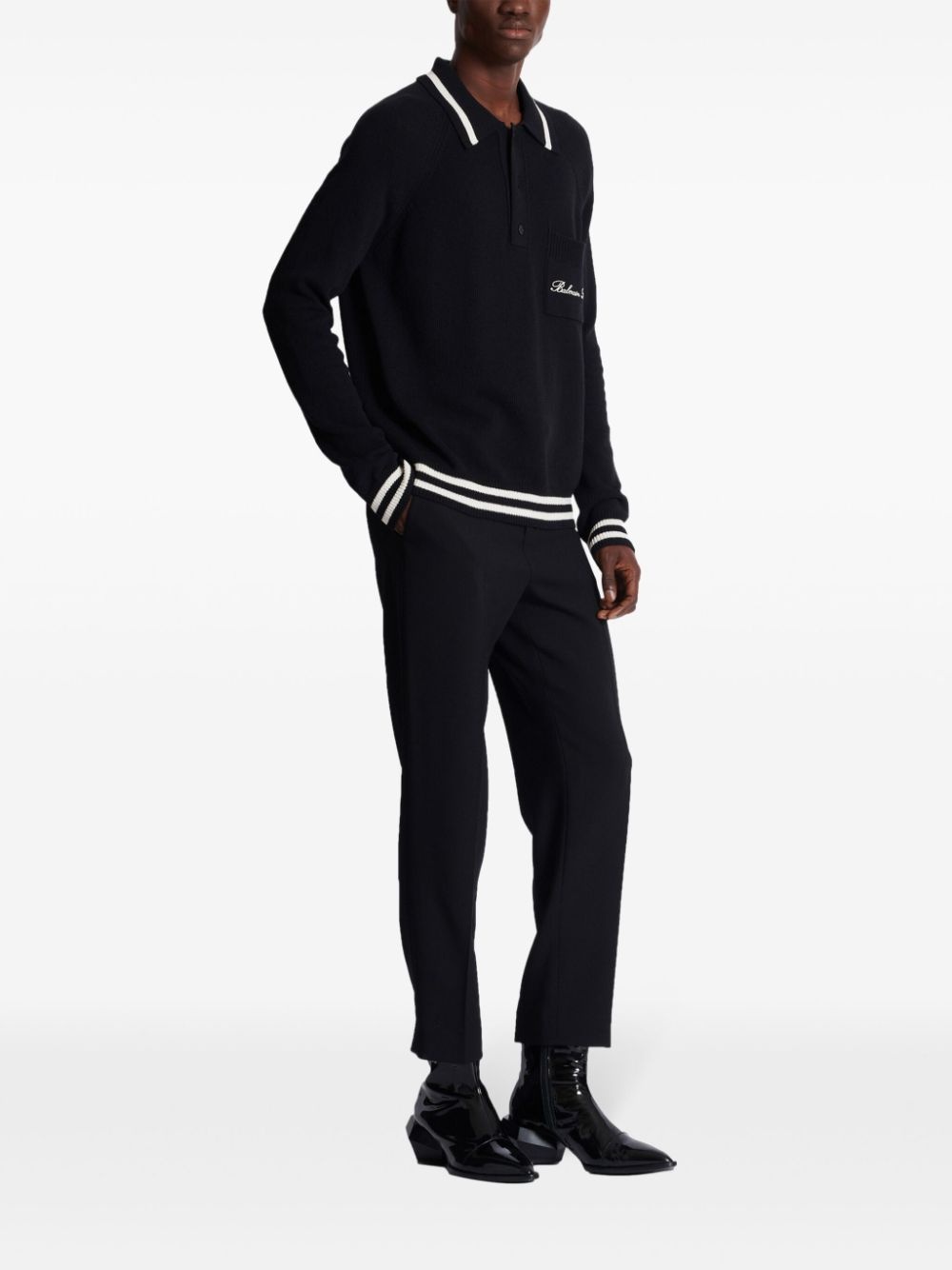 logo-embroidered long-sleeved polo shirt - 3