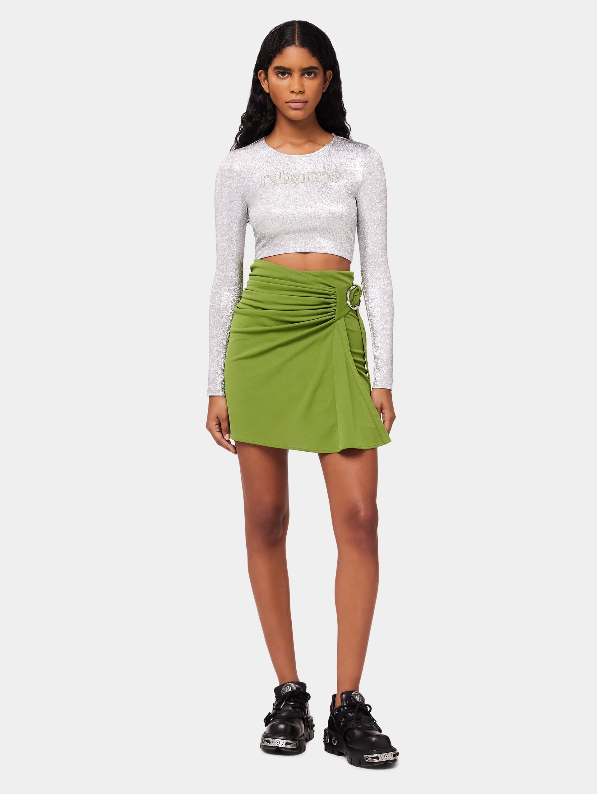 GREEN DRAPED SKIRT WITH PIERCING DETAIL - 2