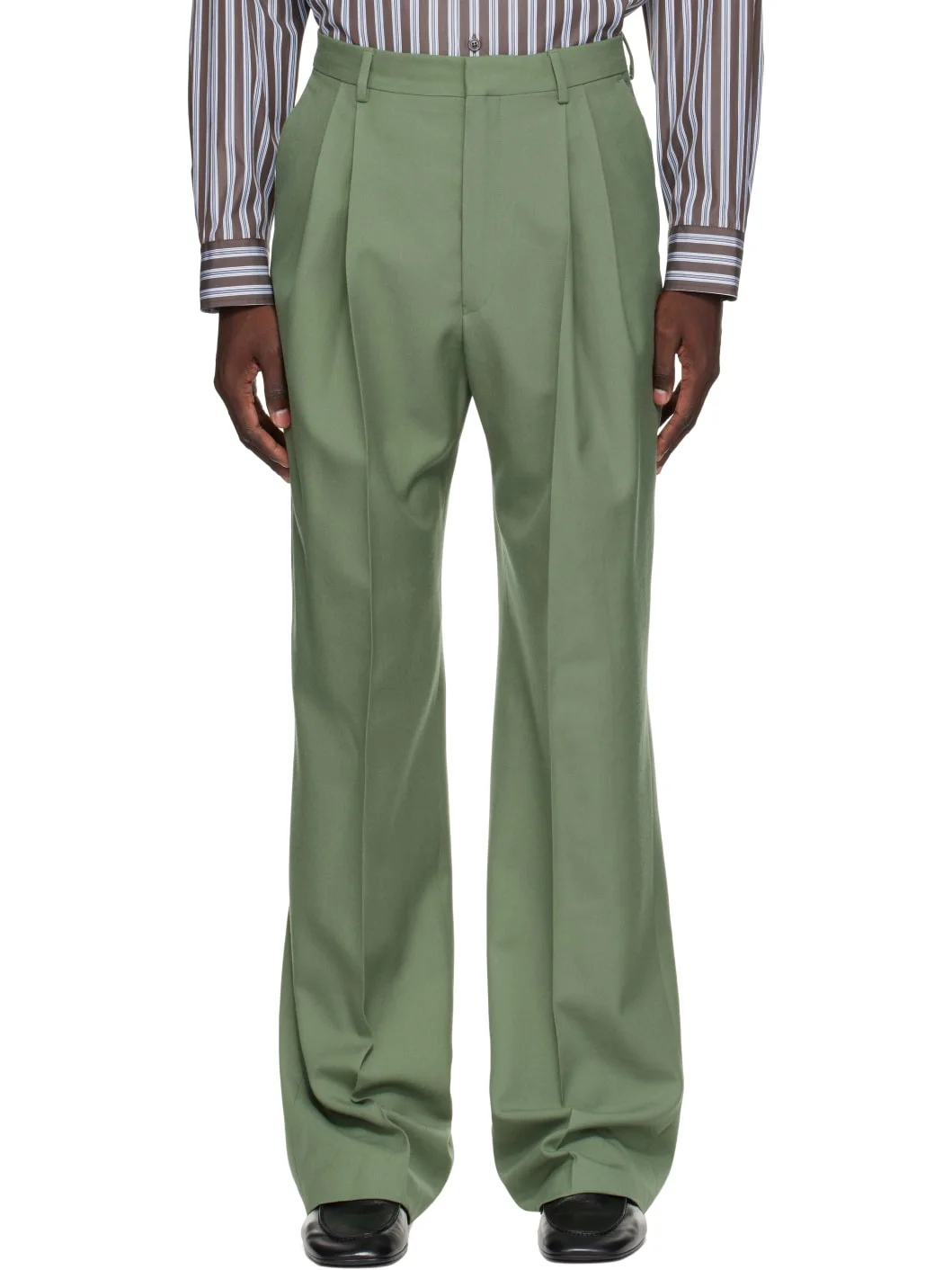 Green Straight-Leg Wool Trousers - 1