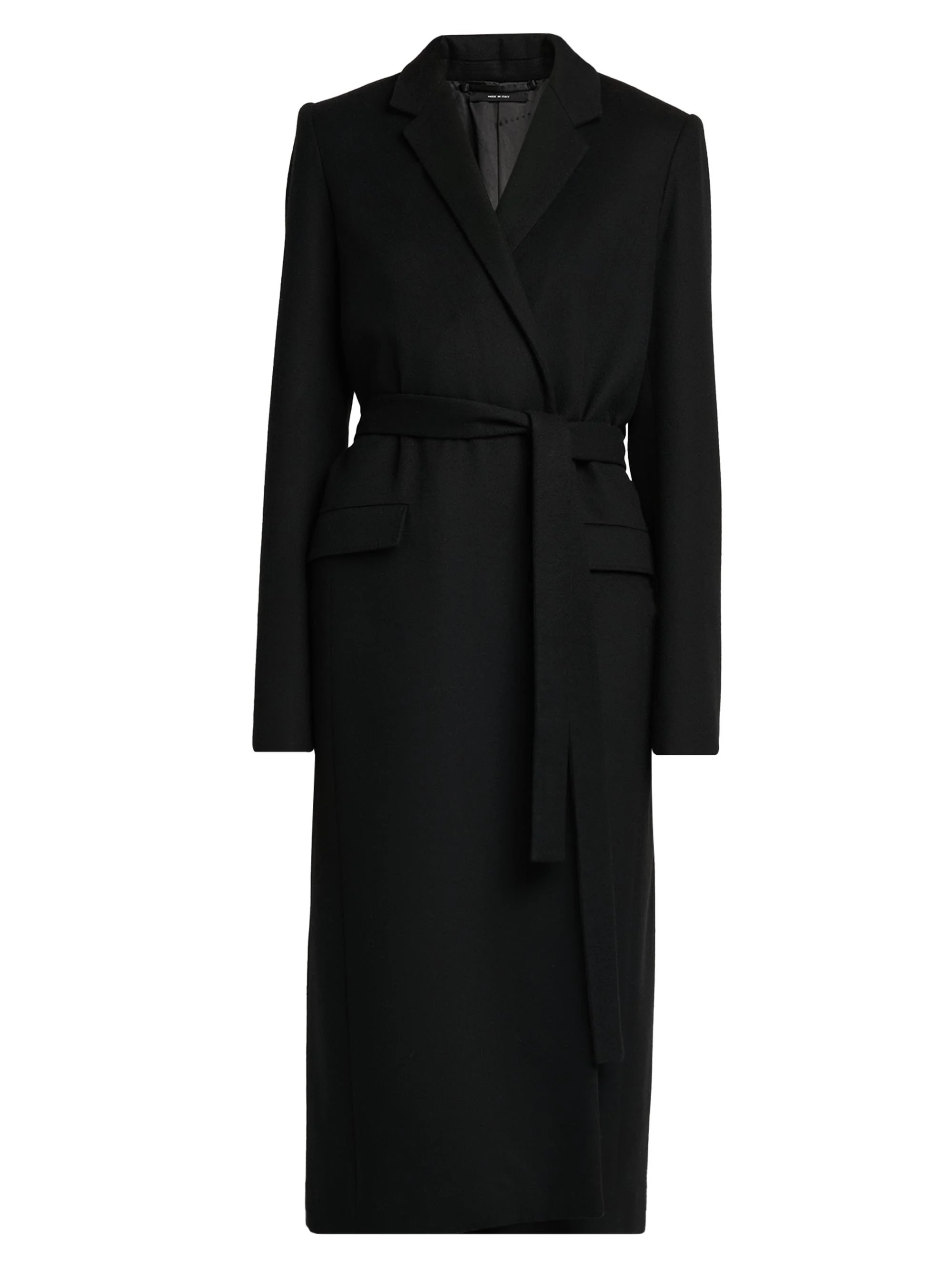 Women's Virgin Wool Wrap Coat - Black - 1