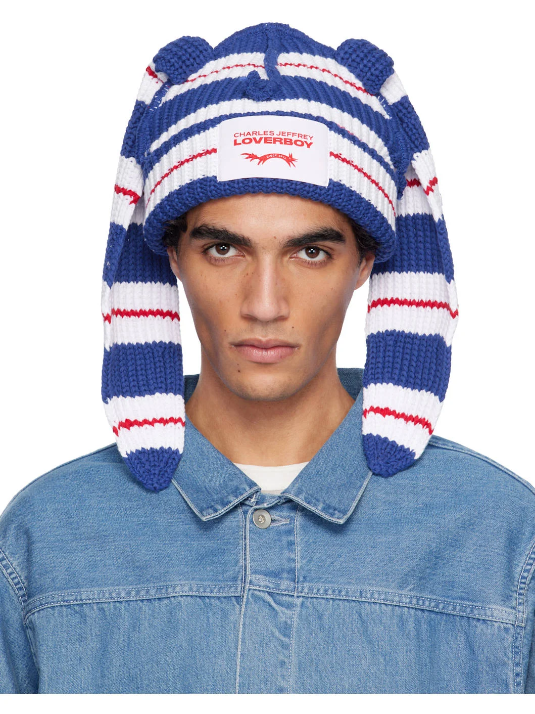 Blue & White Chunky Rabbit Beanie - 1