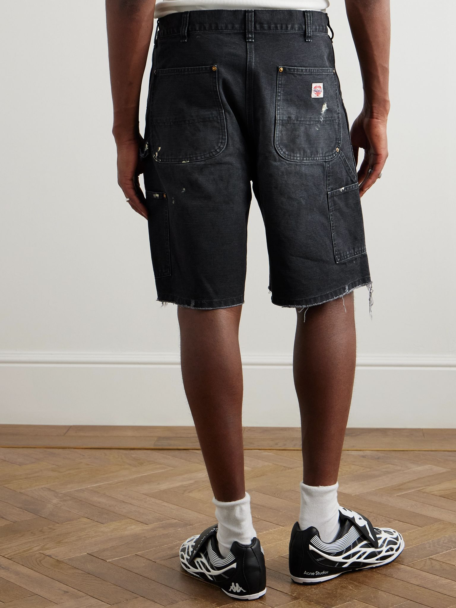 Straight-Leg Distressed Cotton Shorts Black - 4