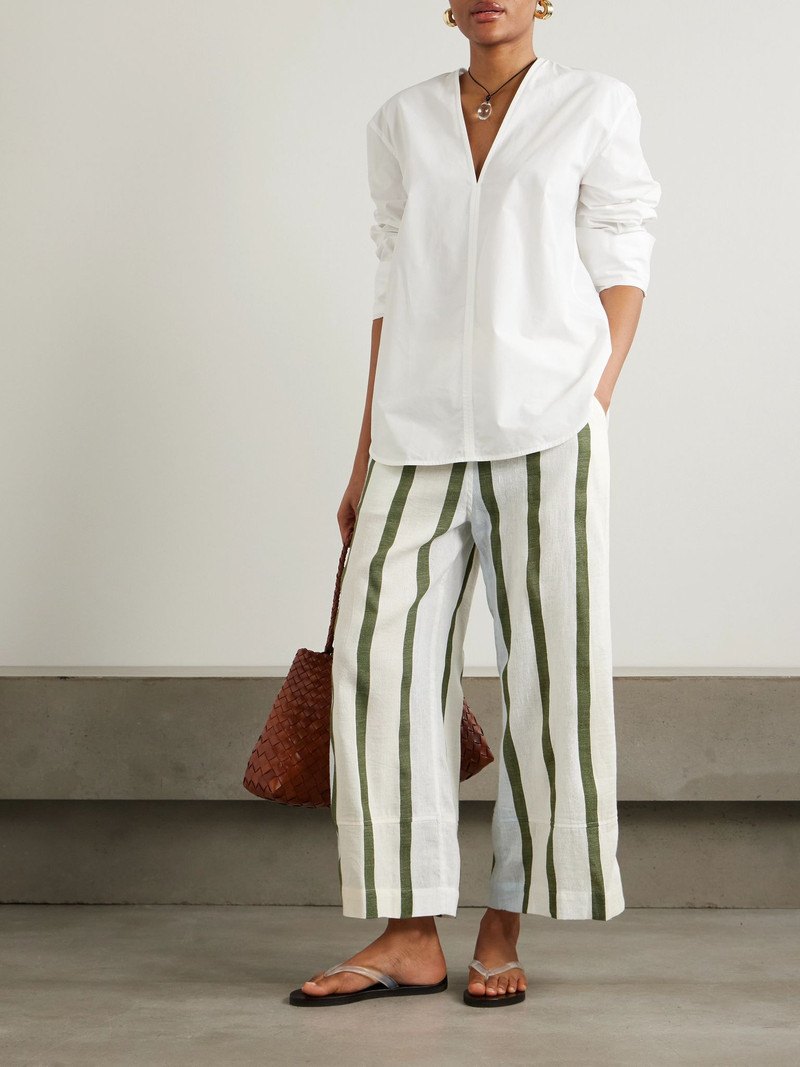 lemlem Desta striped cotton-blend wide-leg pants Sage green outlook
